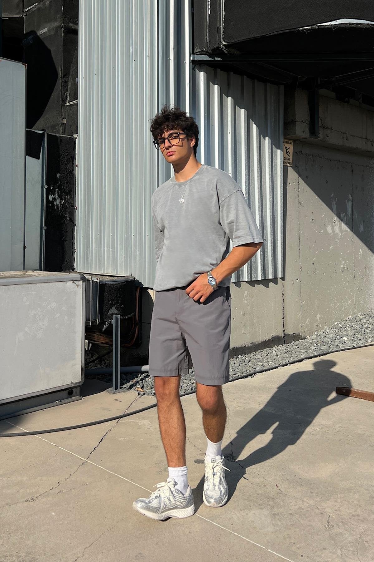 Acid Wash Premium Basic Light Gray Oversize T-Shirt