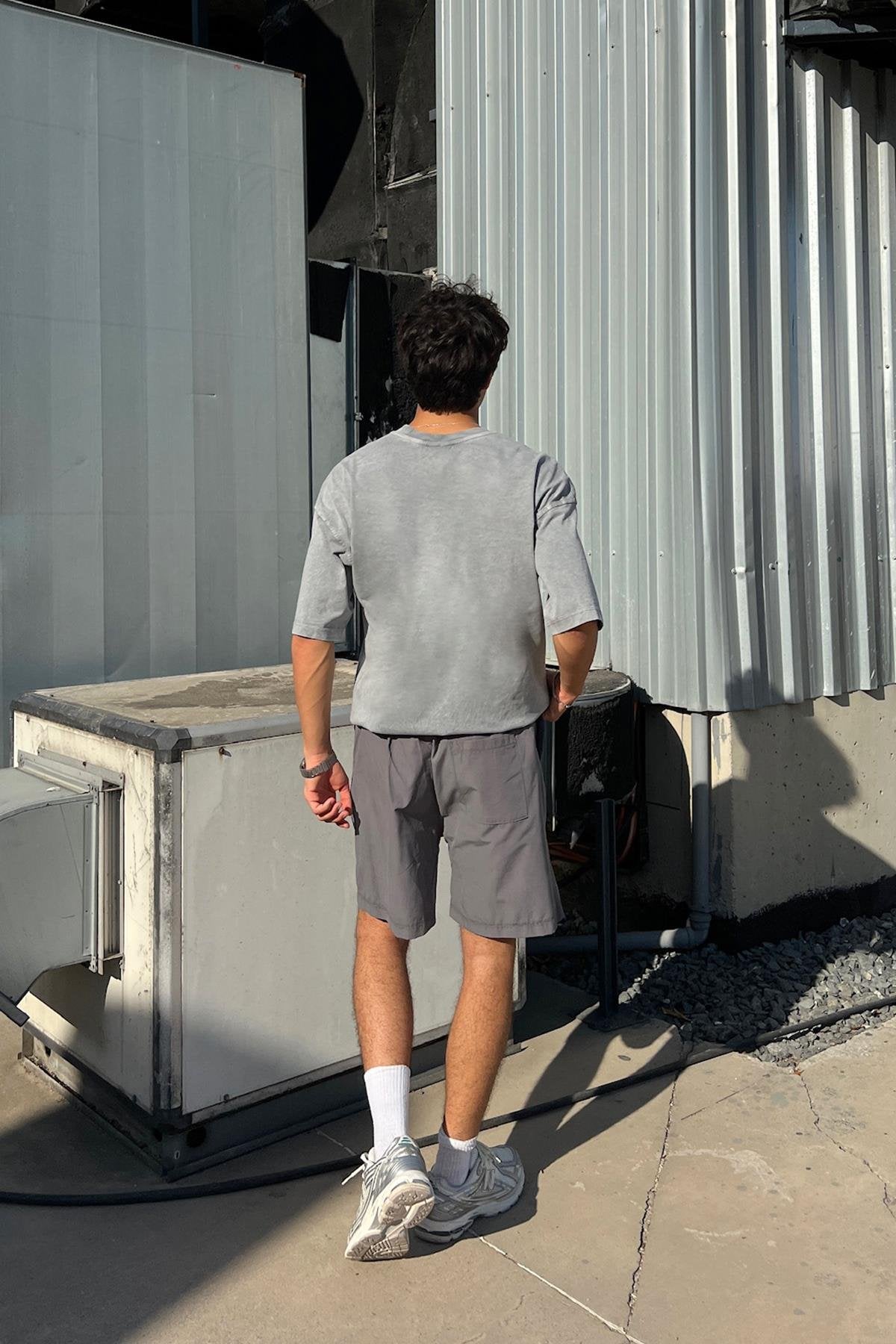 Acid Wash Premium Basic Light Gray Oversize T-Shirt