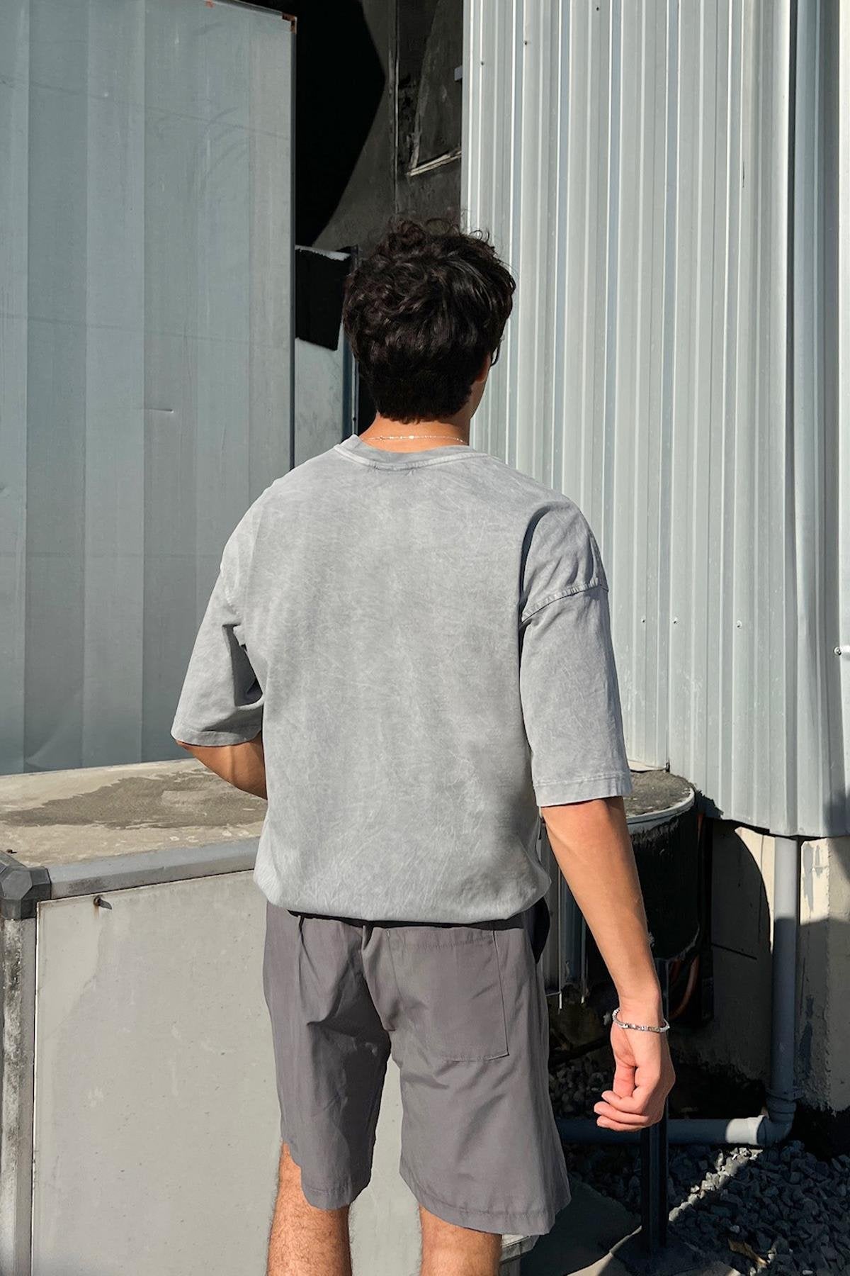 Acid Wash Premium Basic Light Gray Oversize T-Shirt