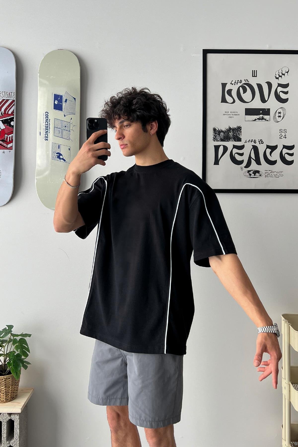 Biye Geçişli Oversize Tişört