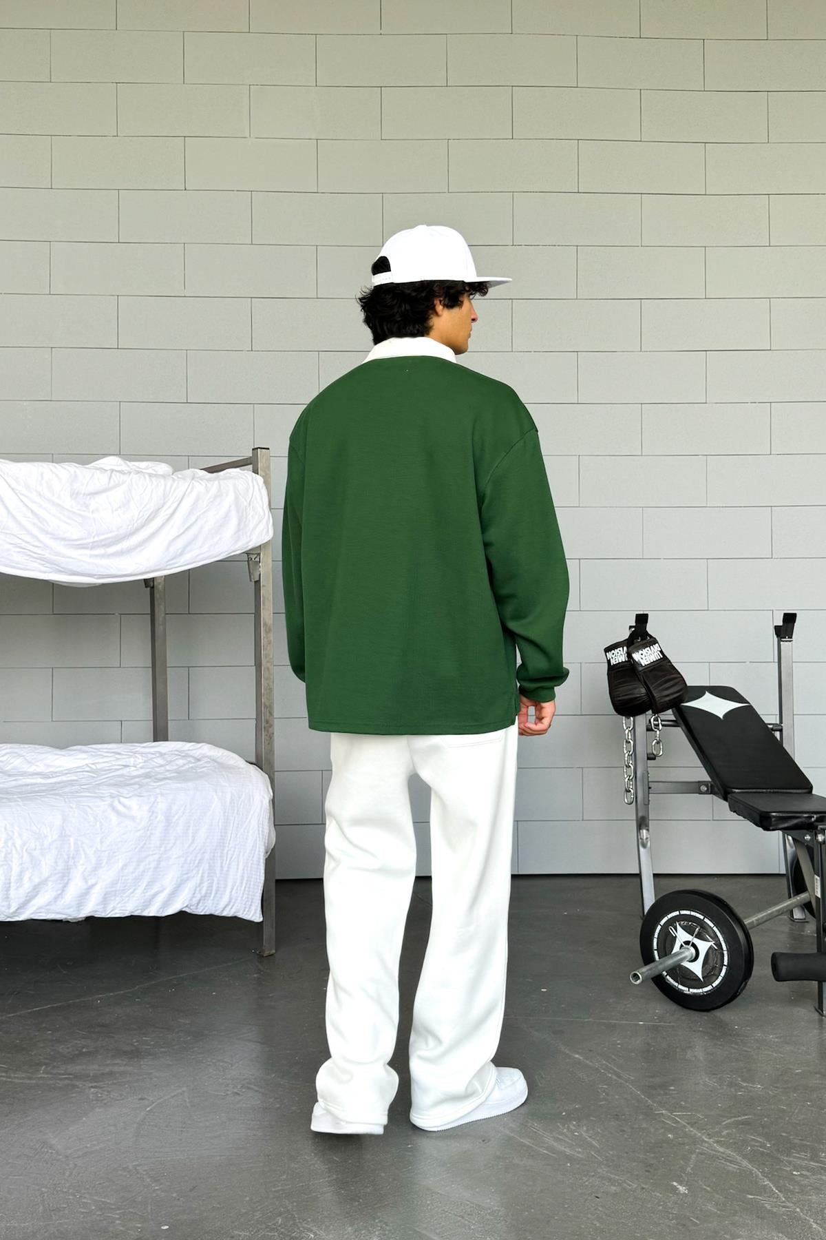 Basic Green Polo Neck Long Sleeve T-Shirt