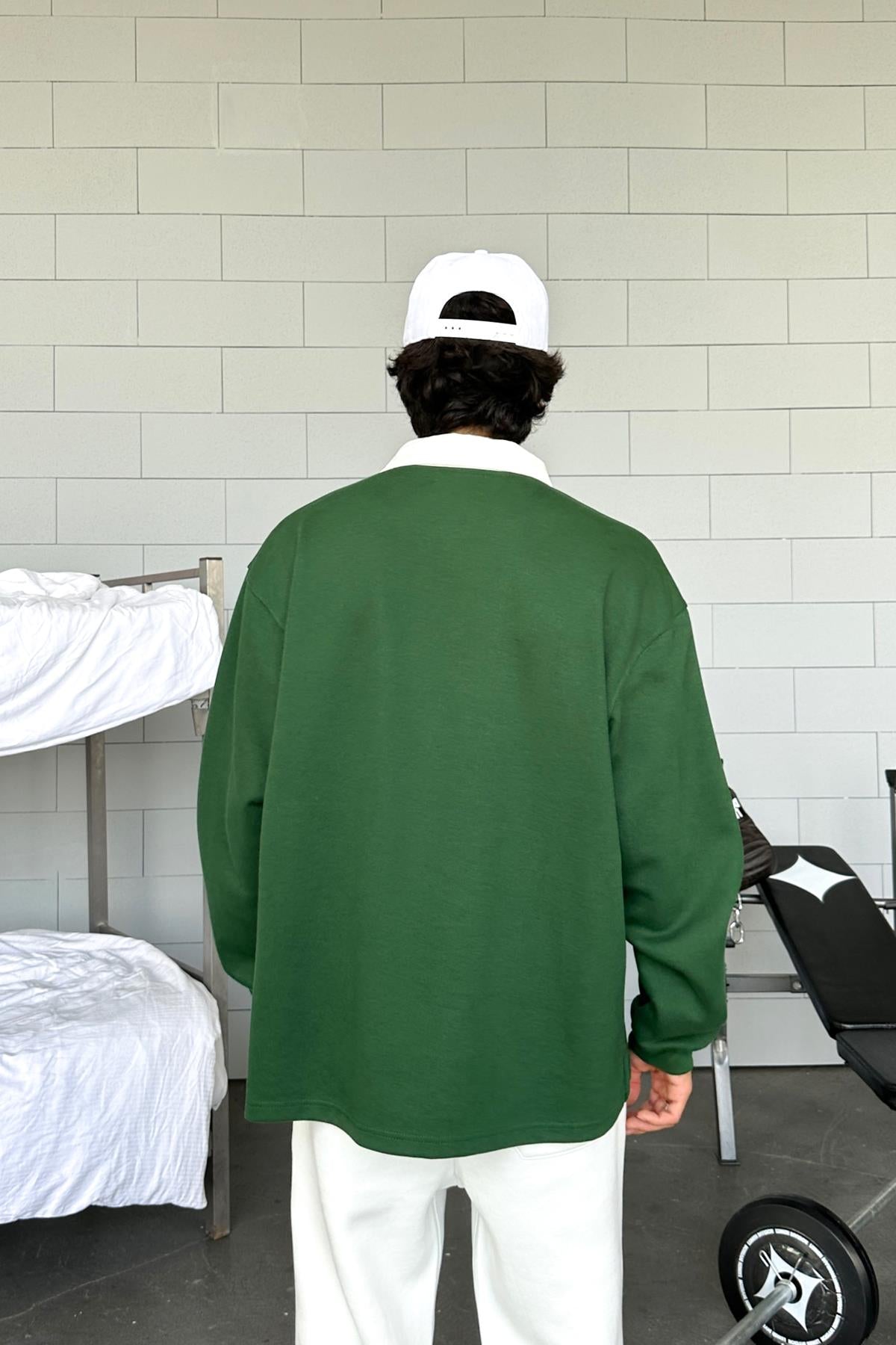 Basic Green Polo Neck Long Sleeve T-Shirt