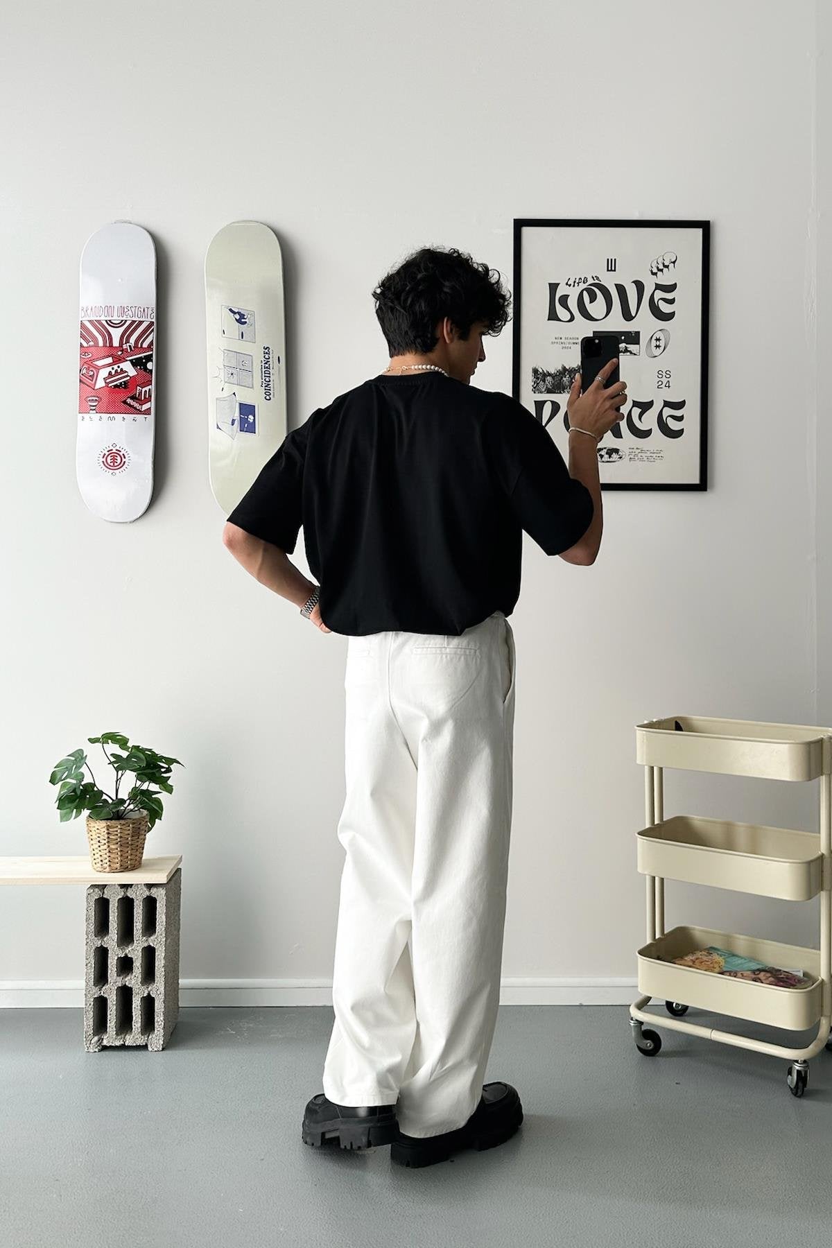 Belief In Oneself Printed Black Oversize T-Shirt