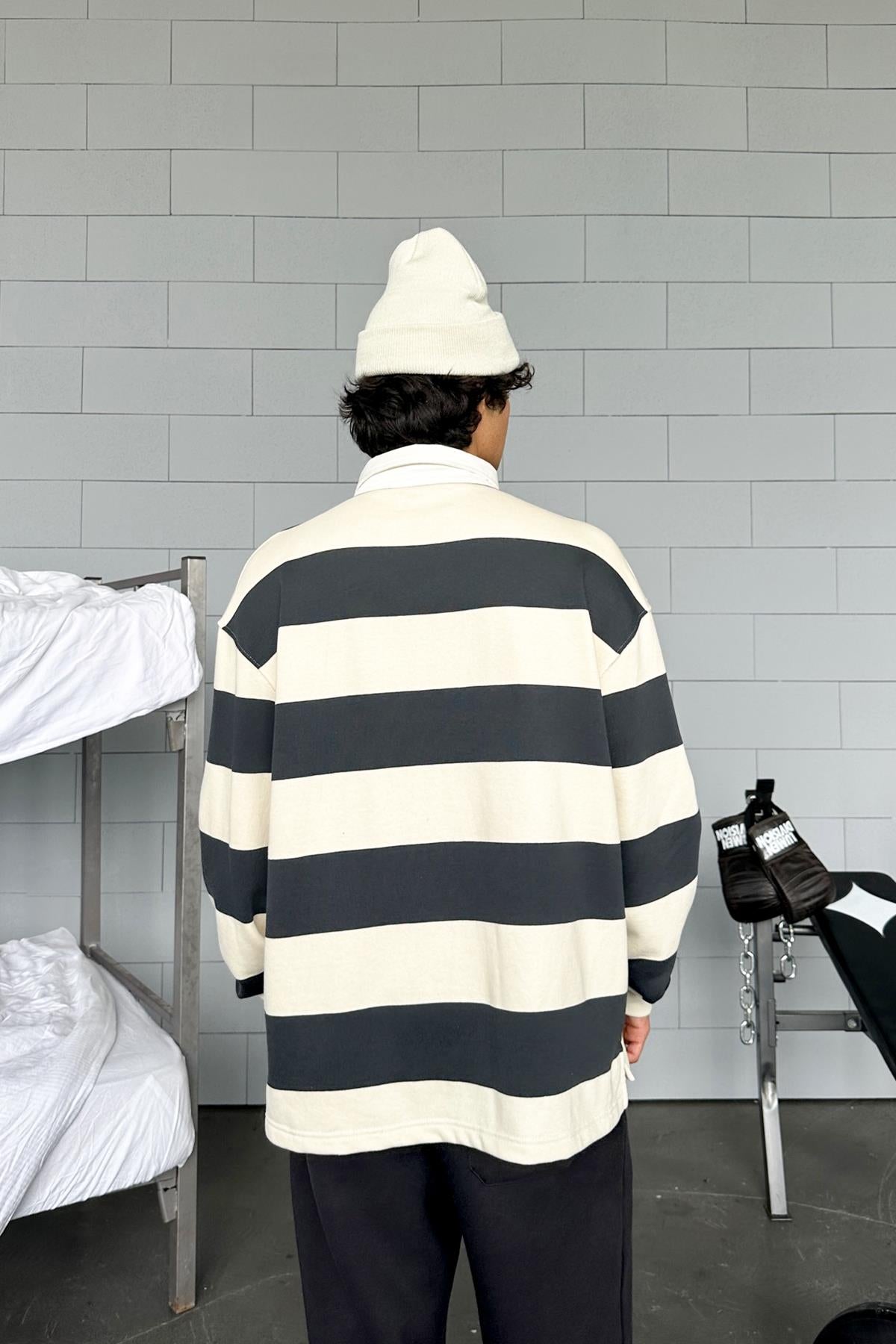 Striped Polo Collar Long Sleeve T-Shirt