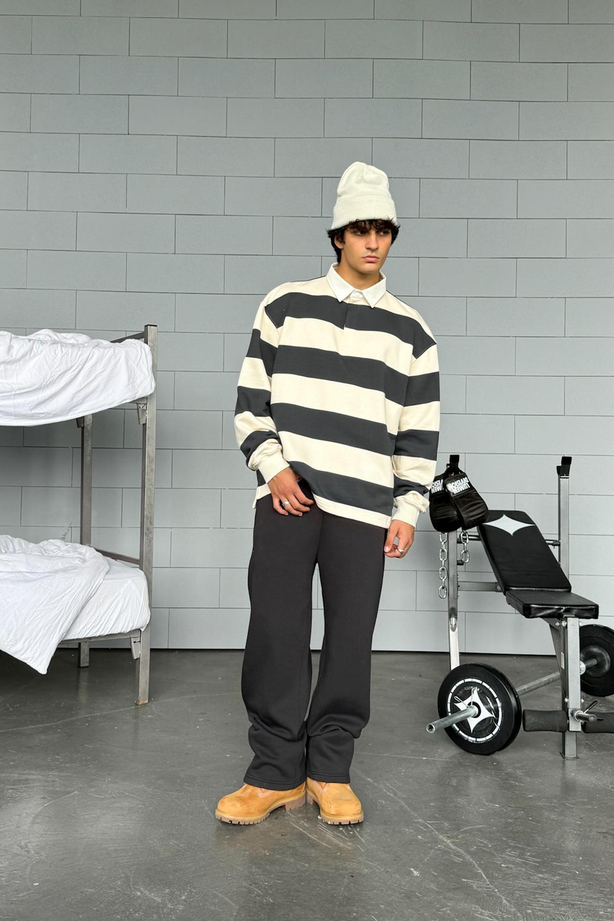 Striped Polo Collar Long Sleeve T-Shirt