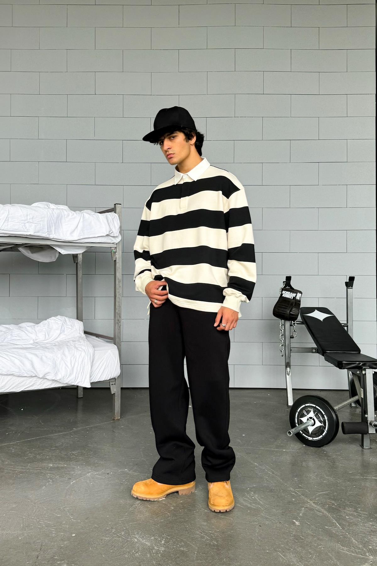 Striped Polo Collar Long Sleeve T-Shirt