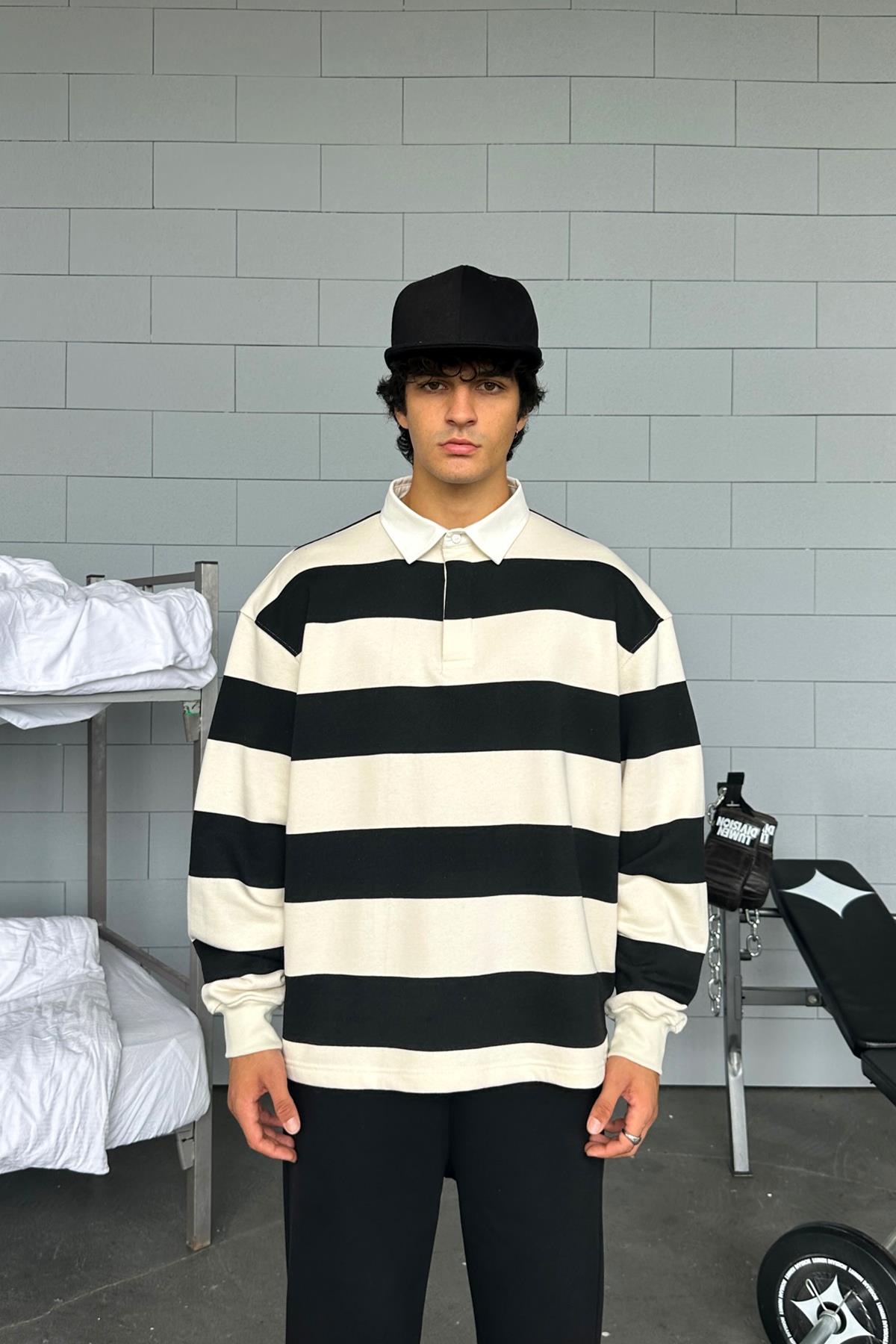 Striped Polo Collar Long Sleeve T-Shirt