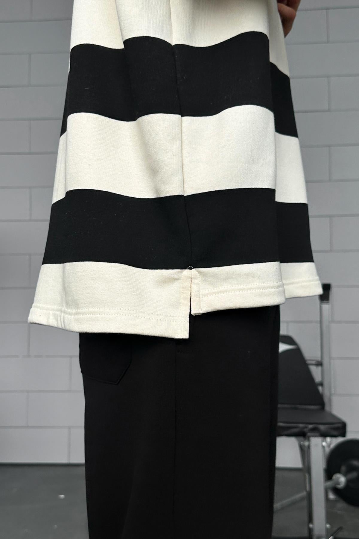 Striped Polo Collar Long Sleeve T-Shirt