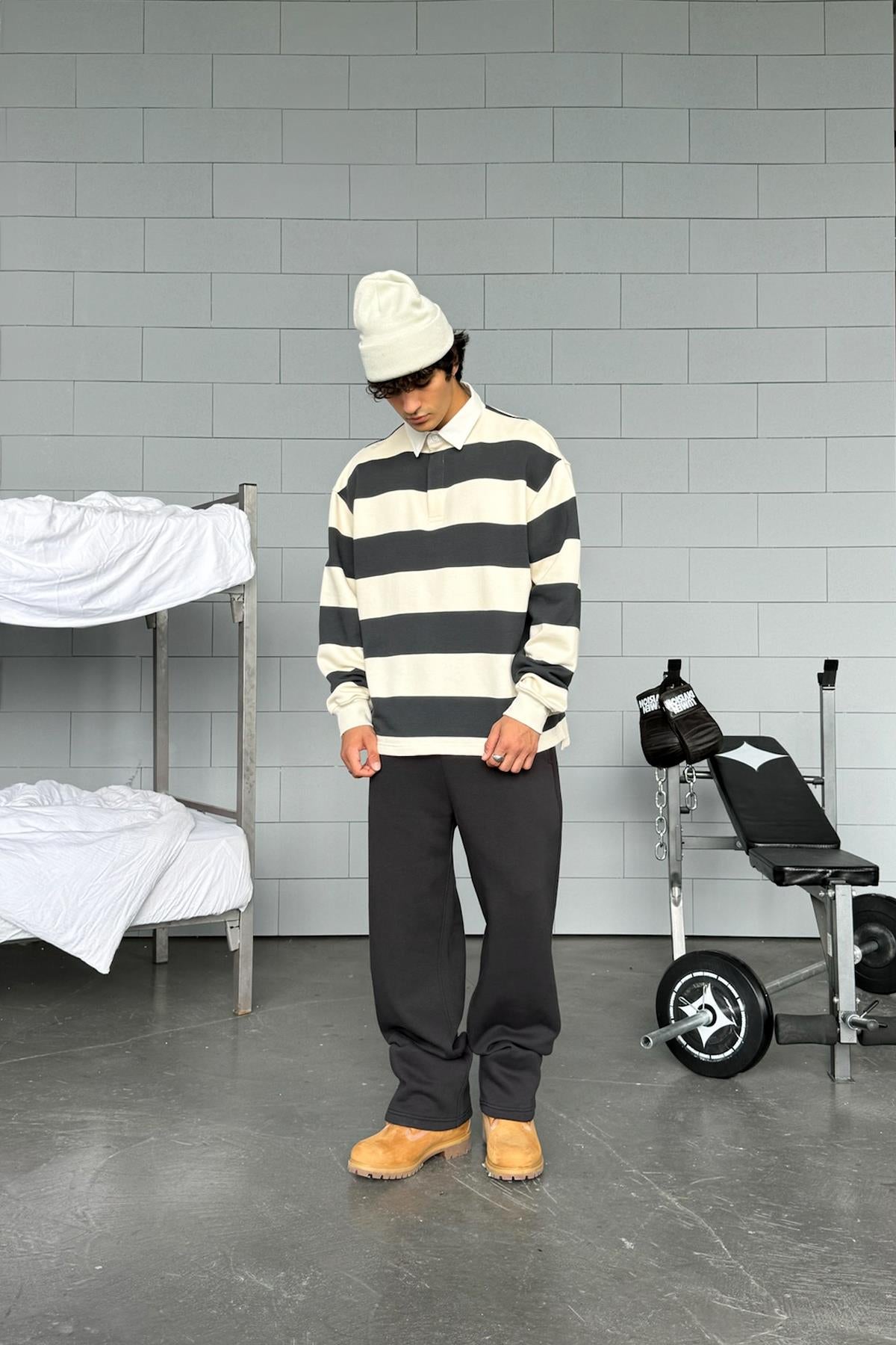 Striped Polo Collar Long Sleeve T-Shirt