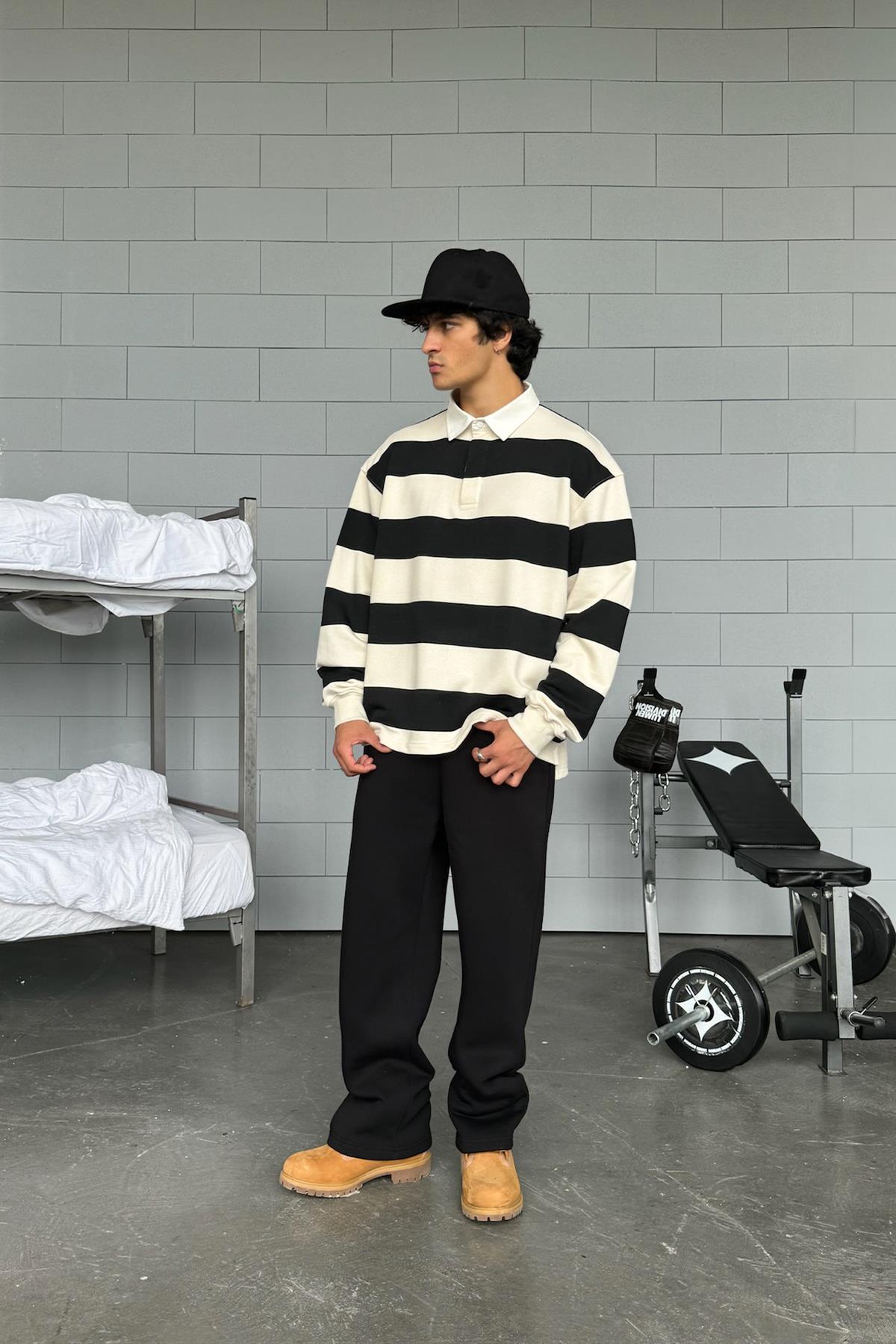 Striped Polo Collar Long Sleeve T-Shirt