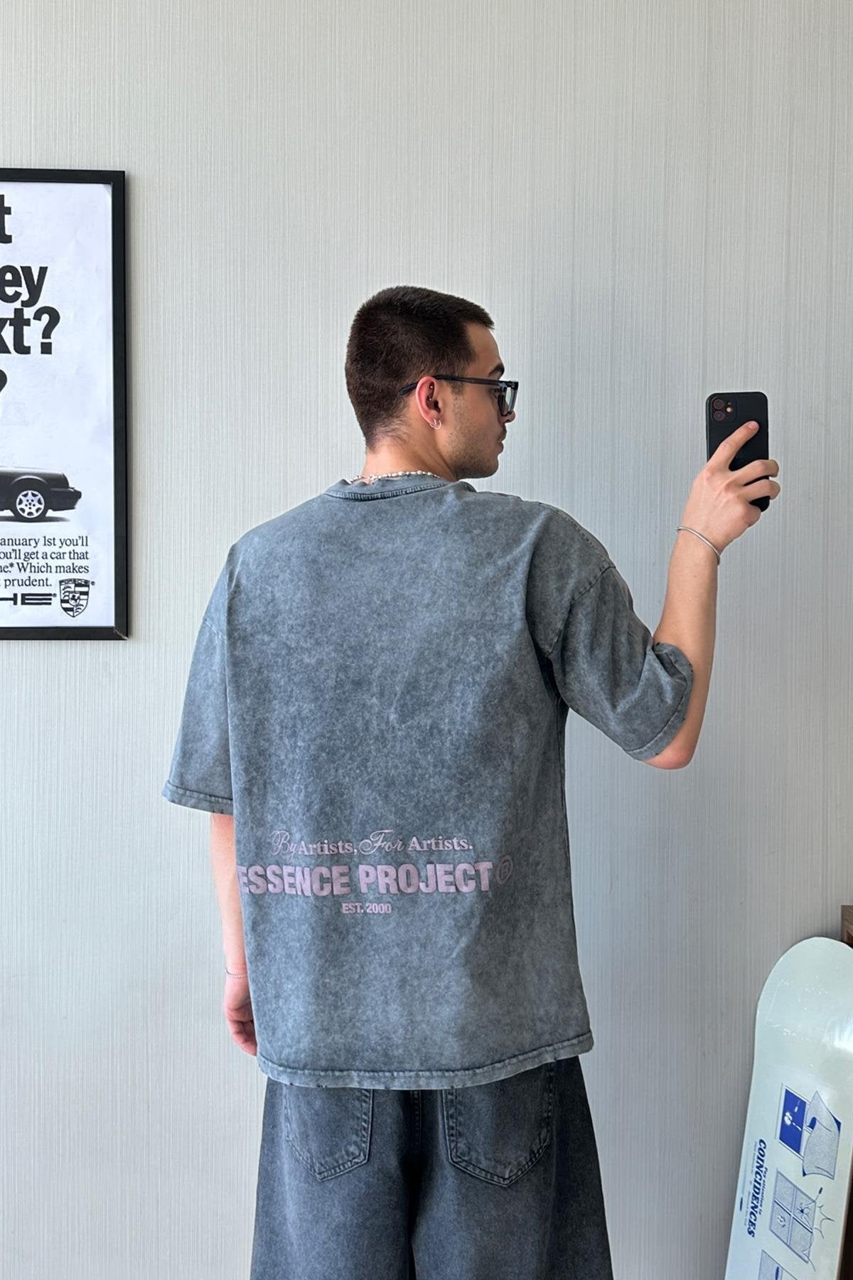 Essence Acid Wash Printed Oversized T-shirt
