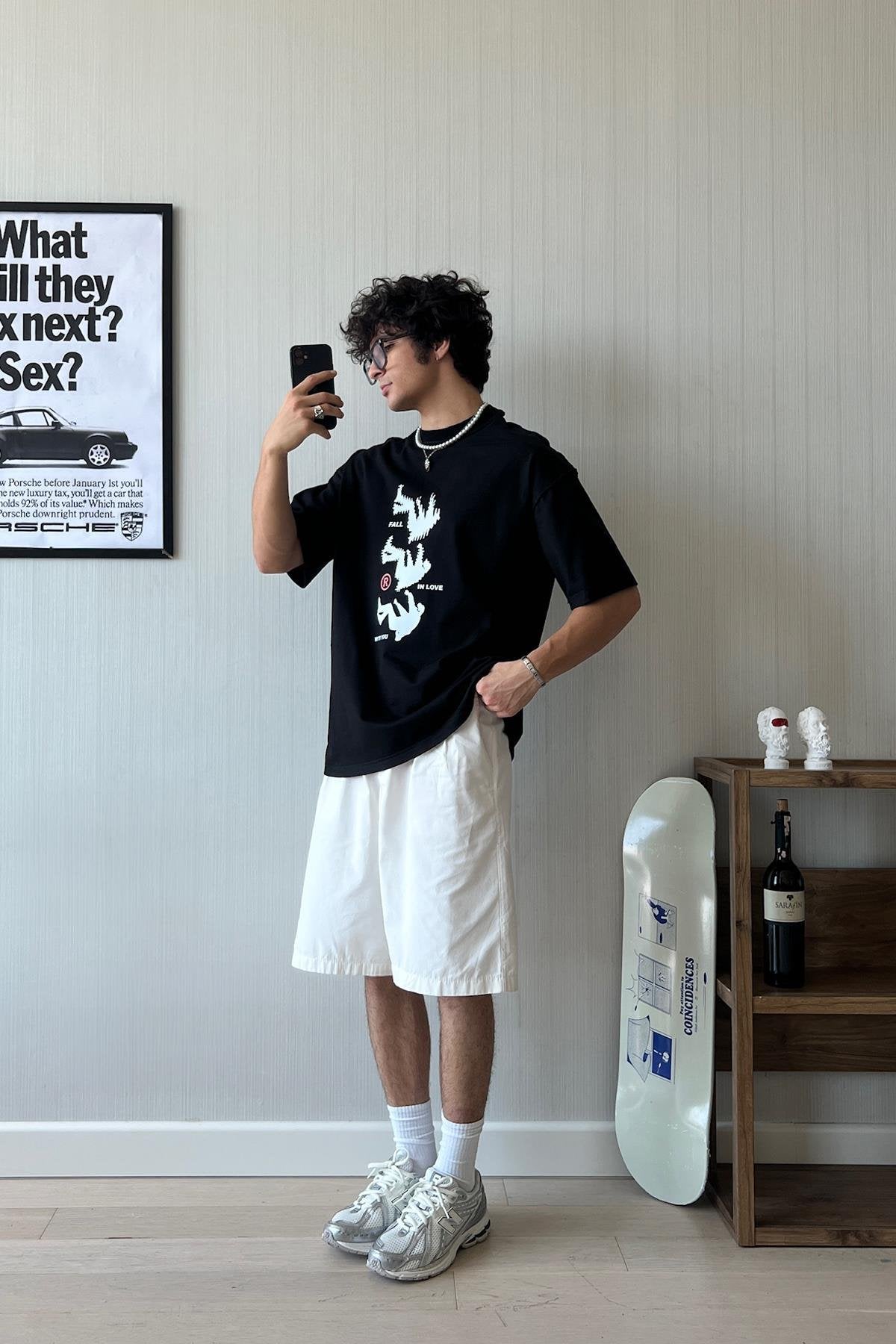 Fall in Love Printed Black Oversize T-Shirt