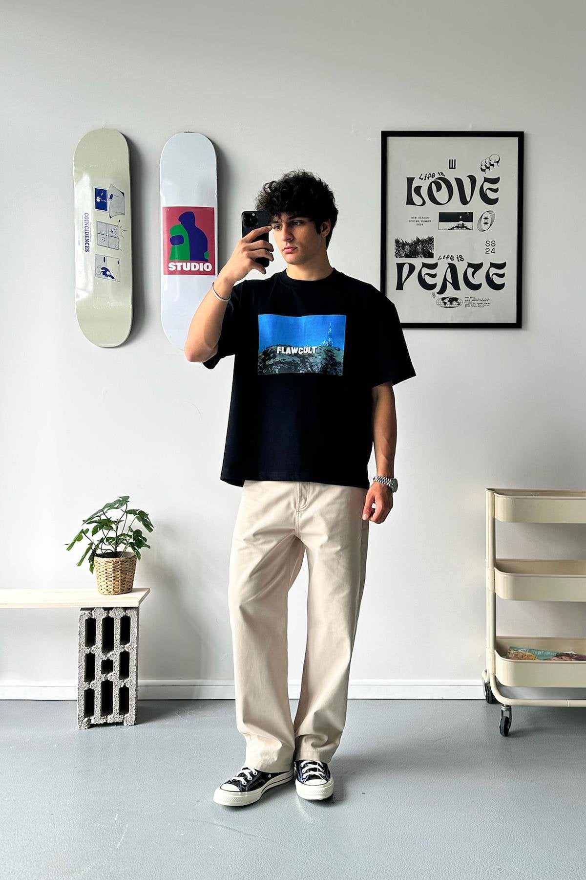 Flaw in Hollywood Printed Black Oversize T-Shirt