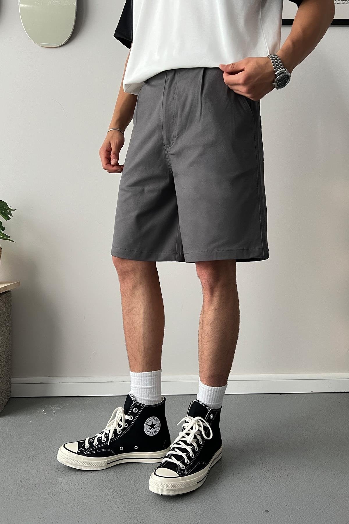 Gabardin Fabric Beige Basic Shorts