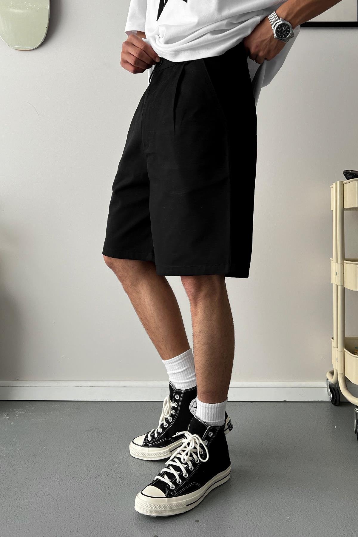 Gabardin Fabric Beige Basic Shorts
