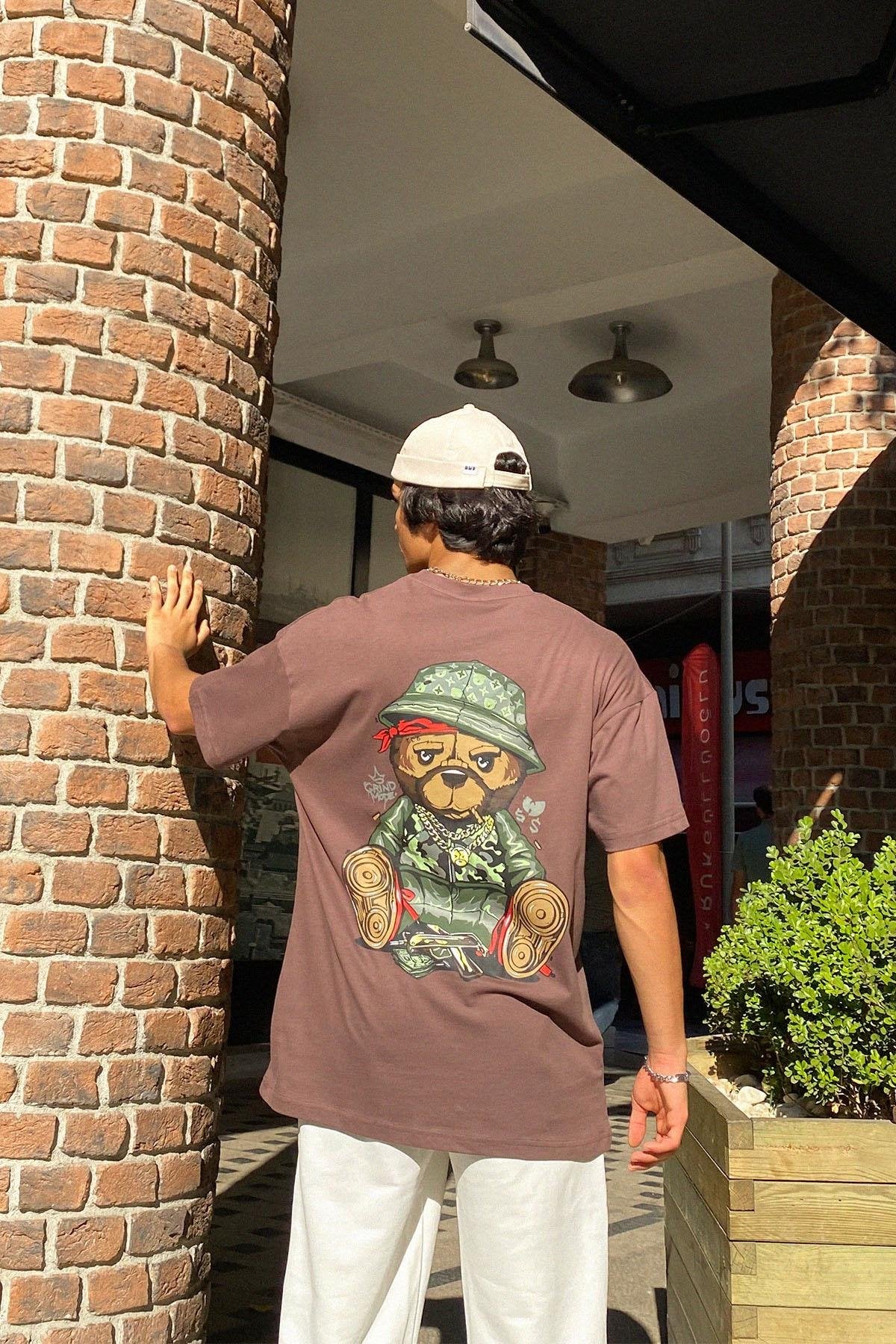 Gangsta Bear Back Printed Oversize Tshirt
