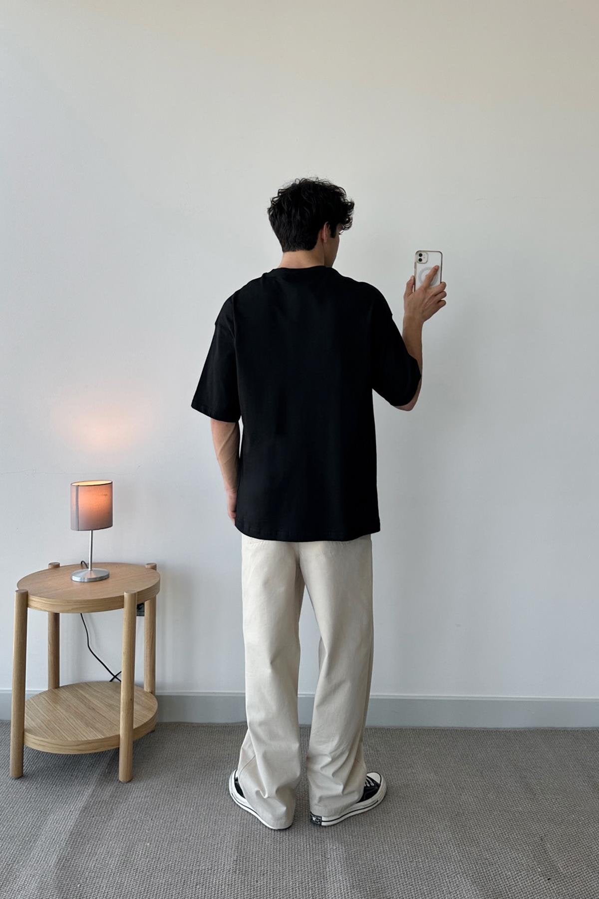 Garment Printed Black Oversize T-Shirt