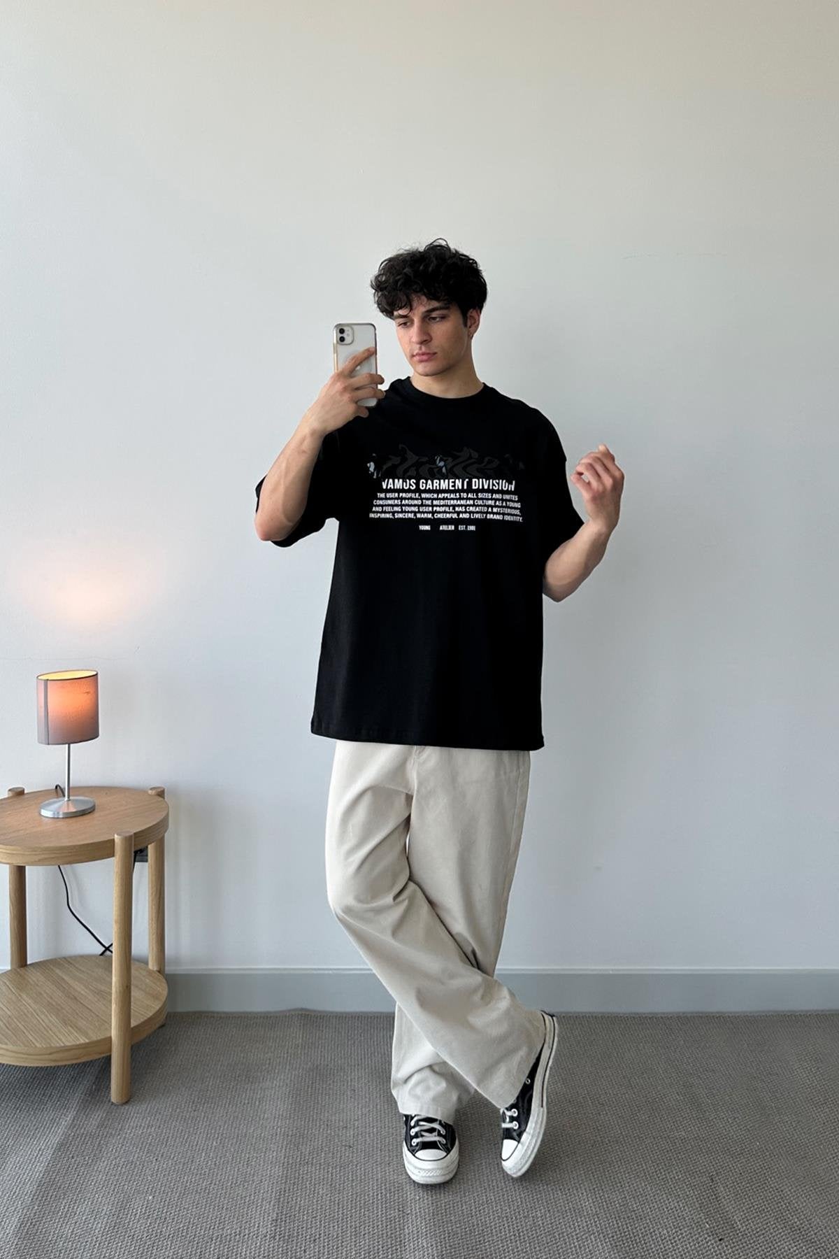 Garment Printed Black Oversize T-Shirt