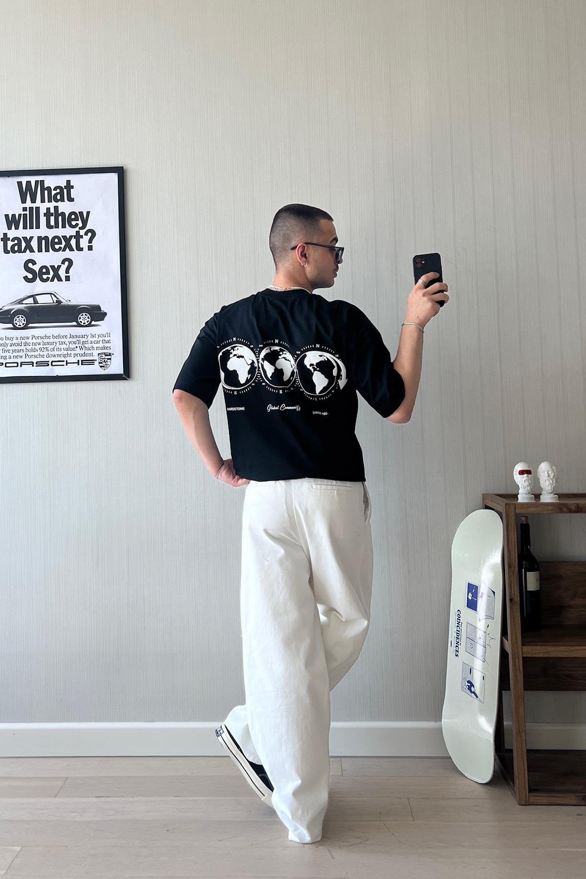 Global Community Printed Black Oversize T-Shirt