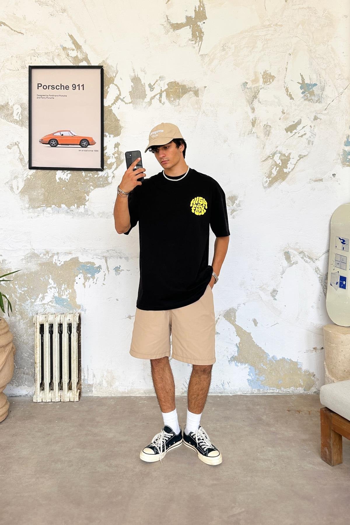 High As Fuck Printed White Oversize Tshirt