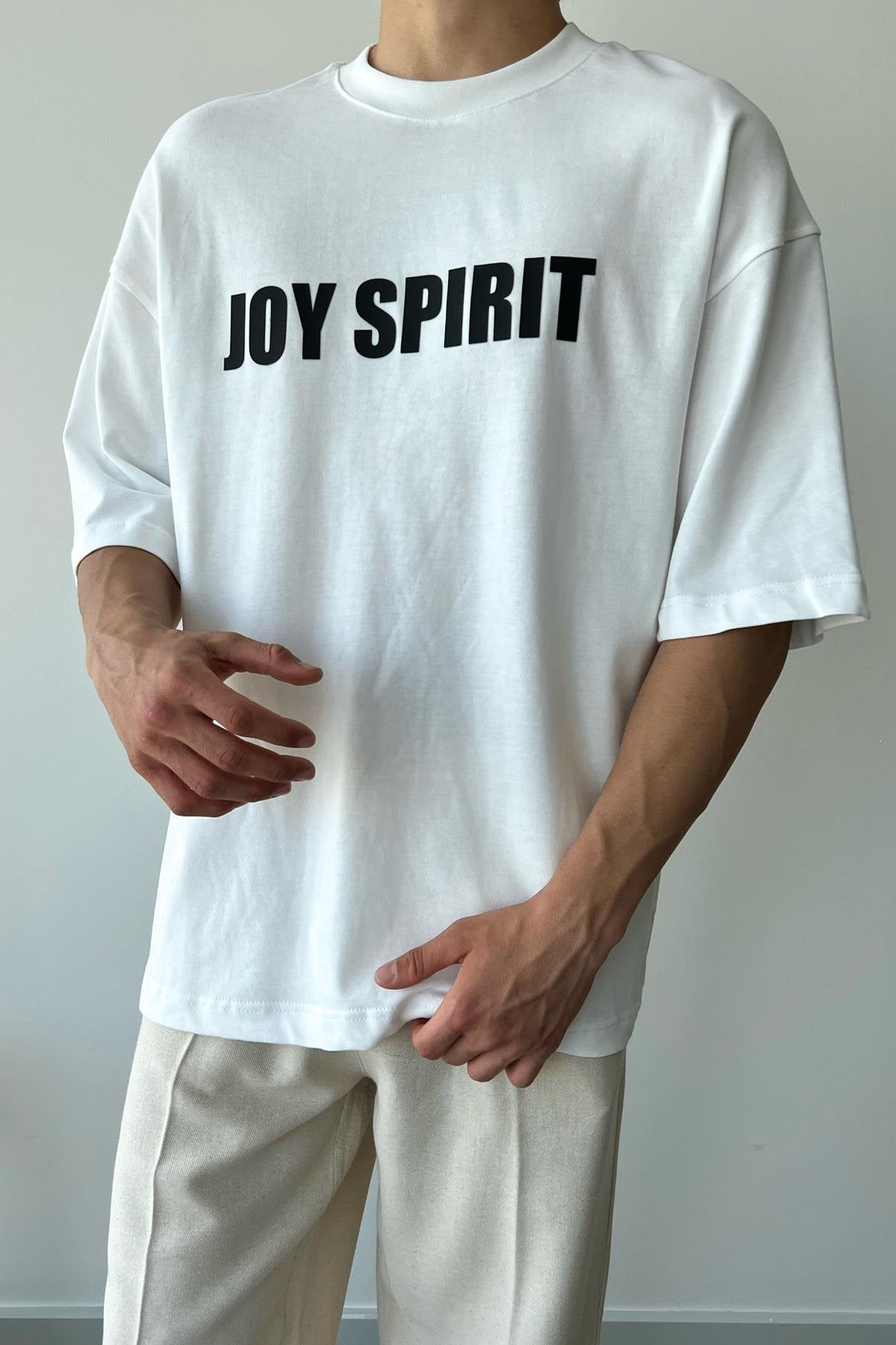 Joy Spirit Printed White Oversized T-Shirt