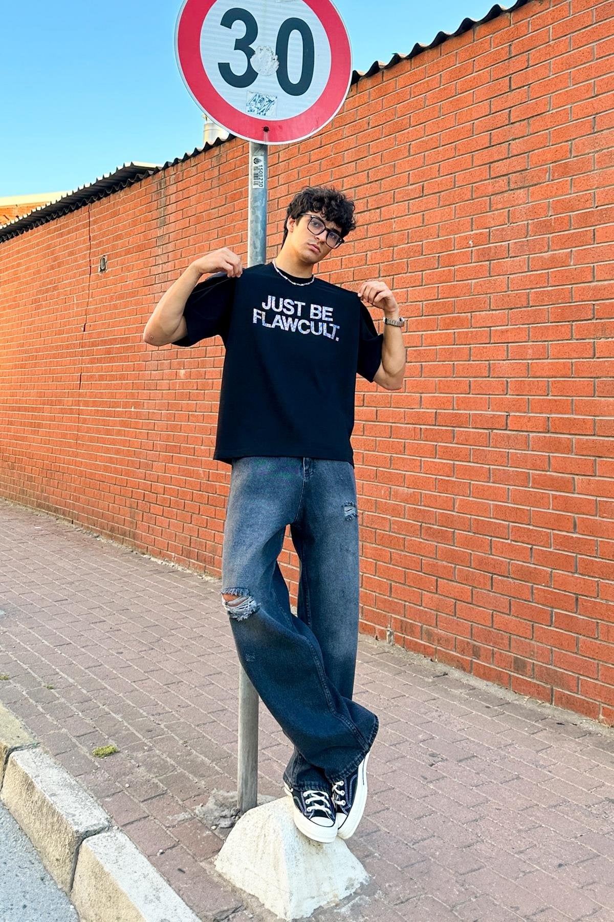 Just Be Stone Embroidered Oversize T-Shirt
