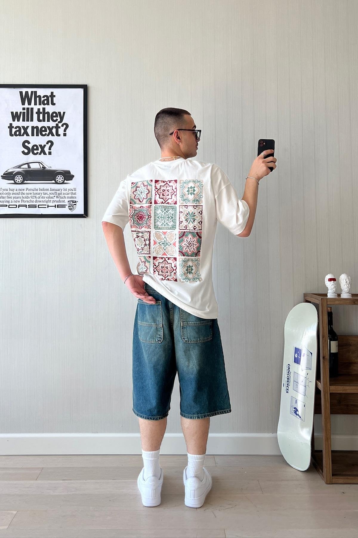 Mandala Vibe Printed Ecru Oversize T-Shirt