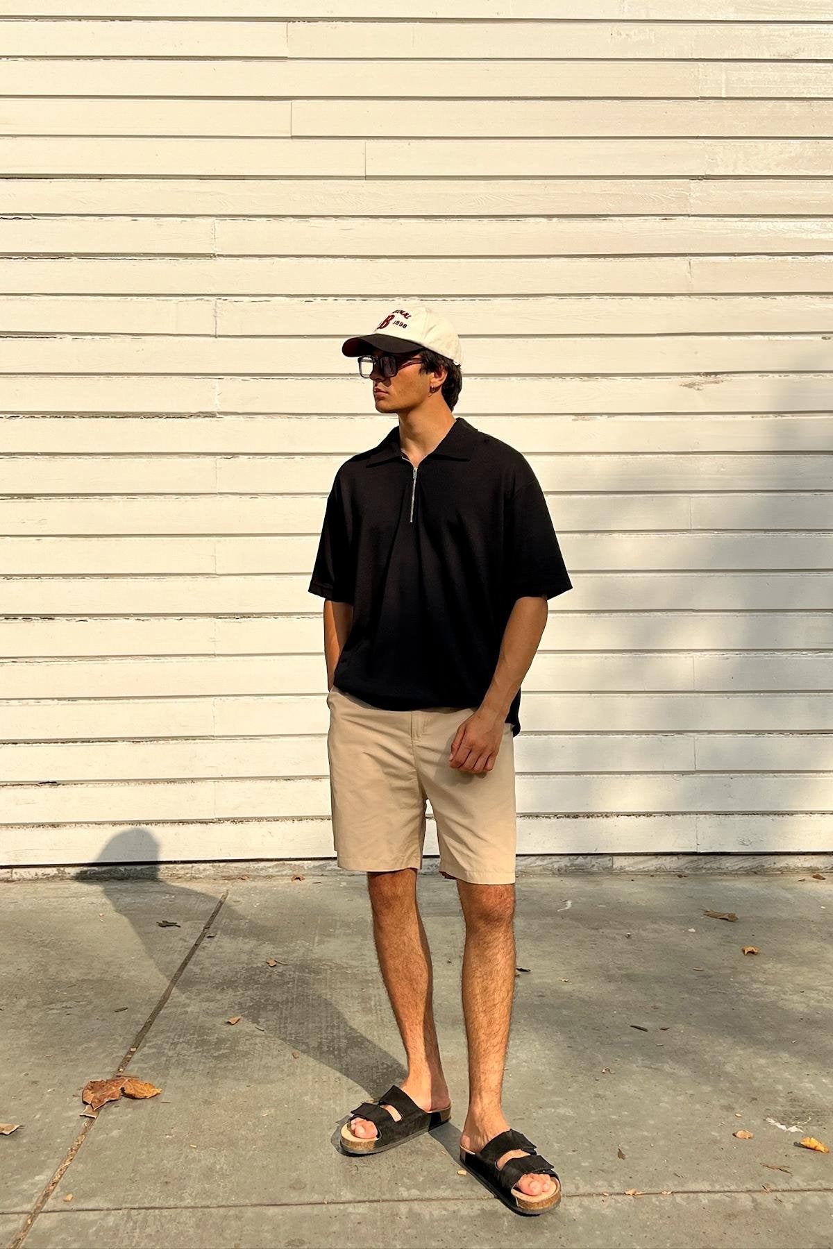 Old Money Black Zip-Up Polo Shirt