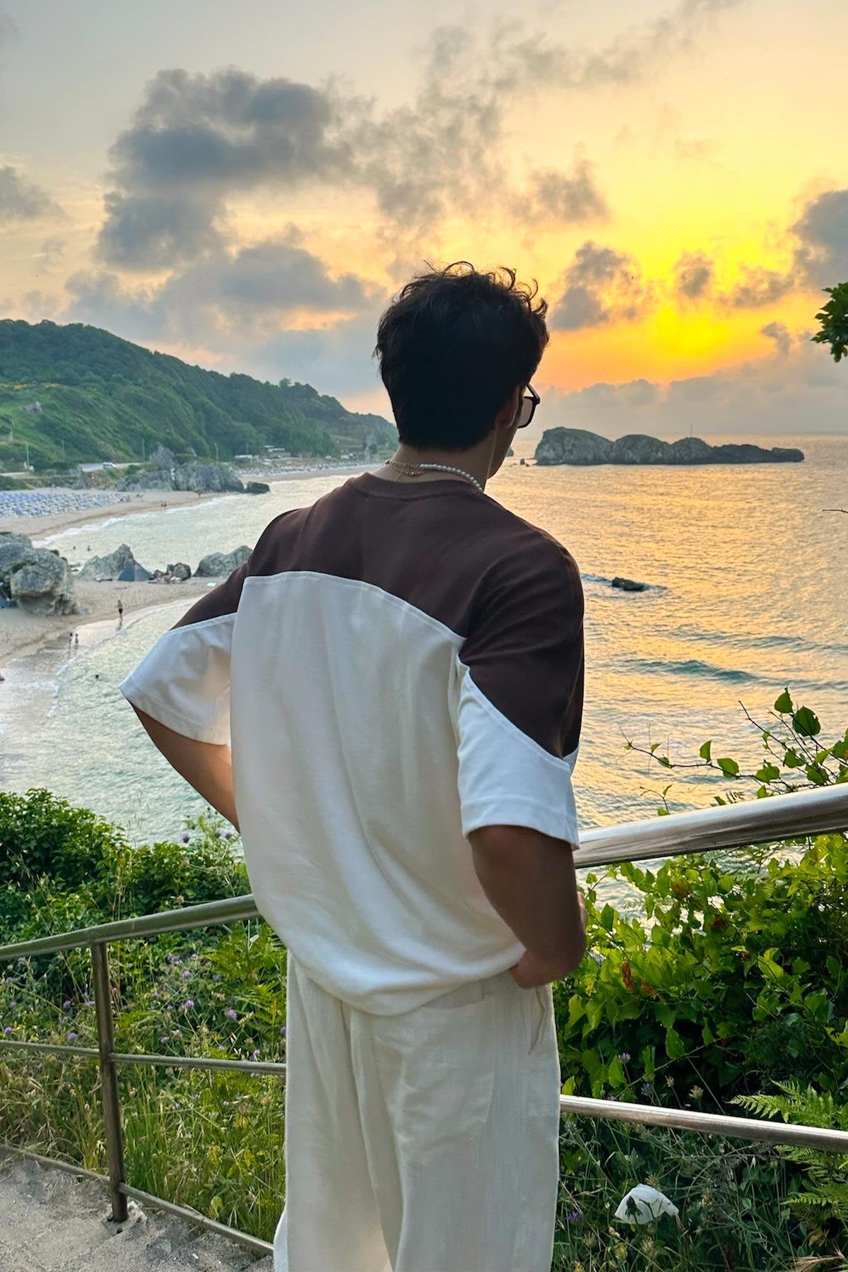 Shoulder Blocked Brown Oversized T-Shirt