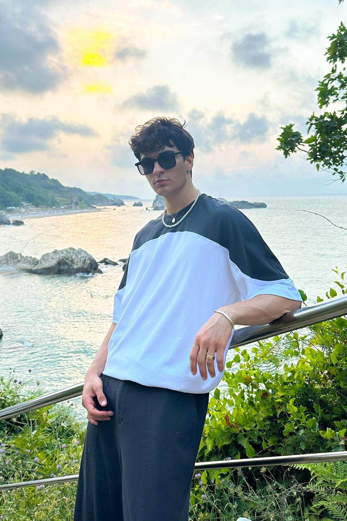 Shoulder Blocked Brown Oversized T-Shirt