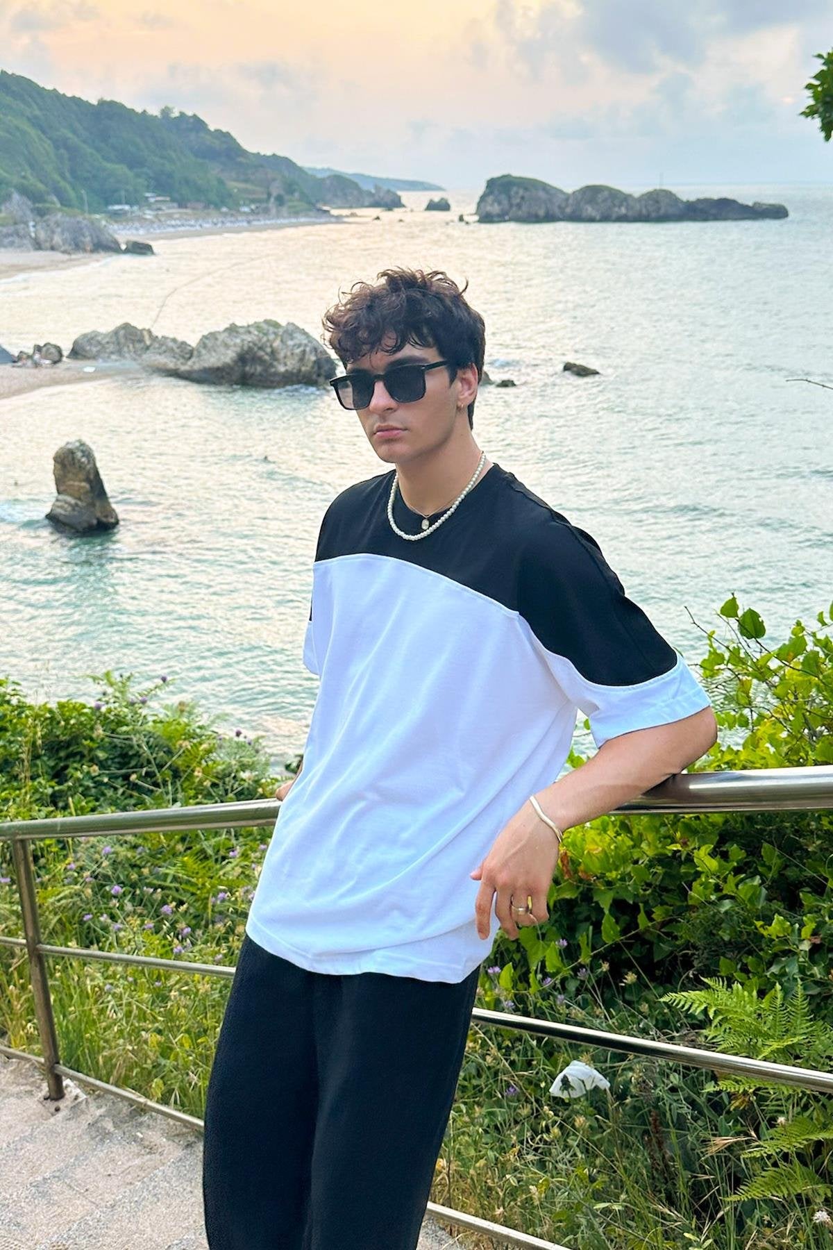 Shoulder Blocked Brown Oversized T-Shirt