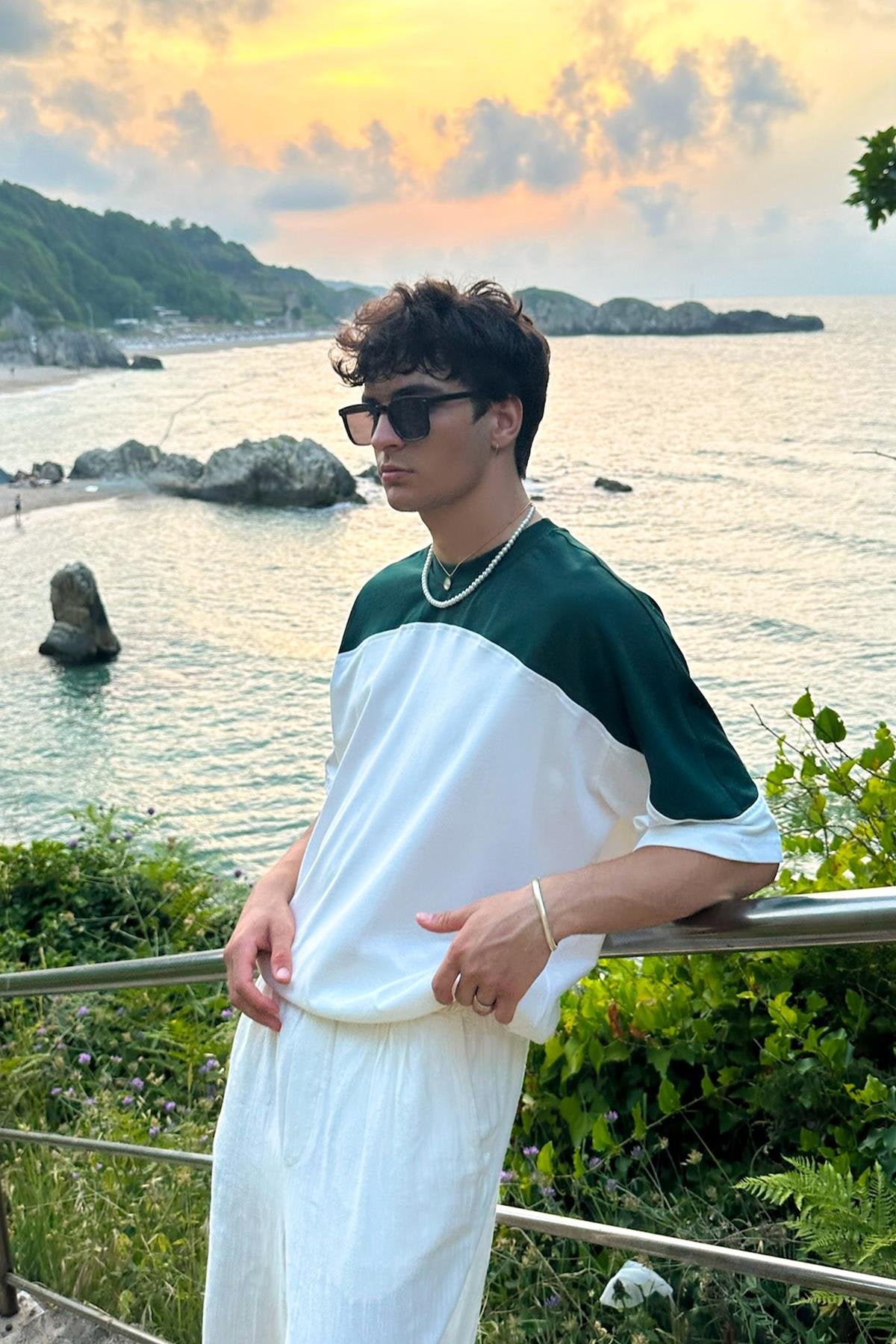 Shoulder Blocked Brown Oversized T-Shirt