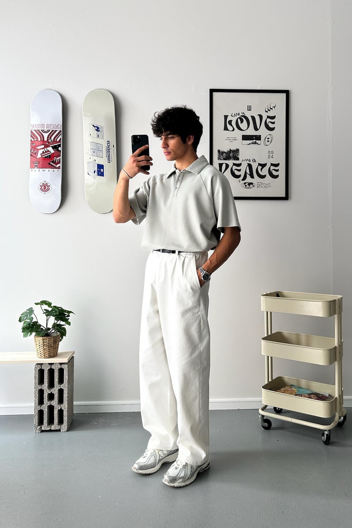 Oversize Ice Gray Polo Collar T-Shirt