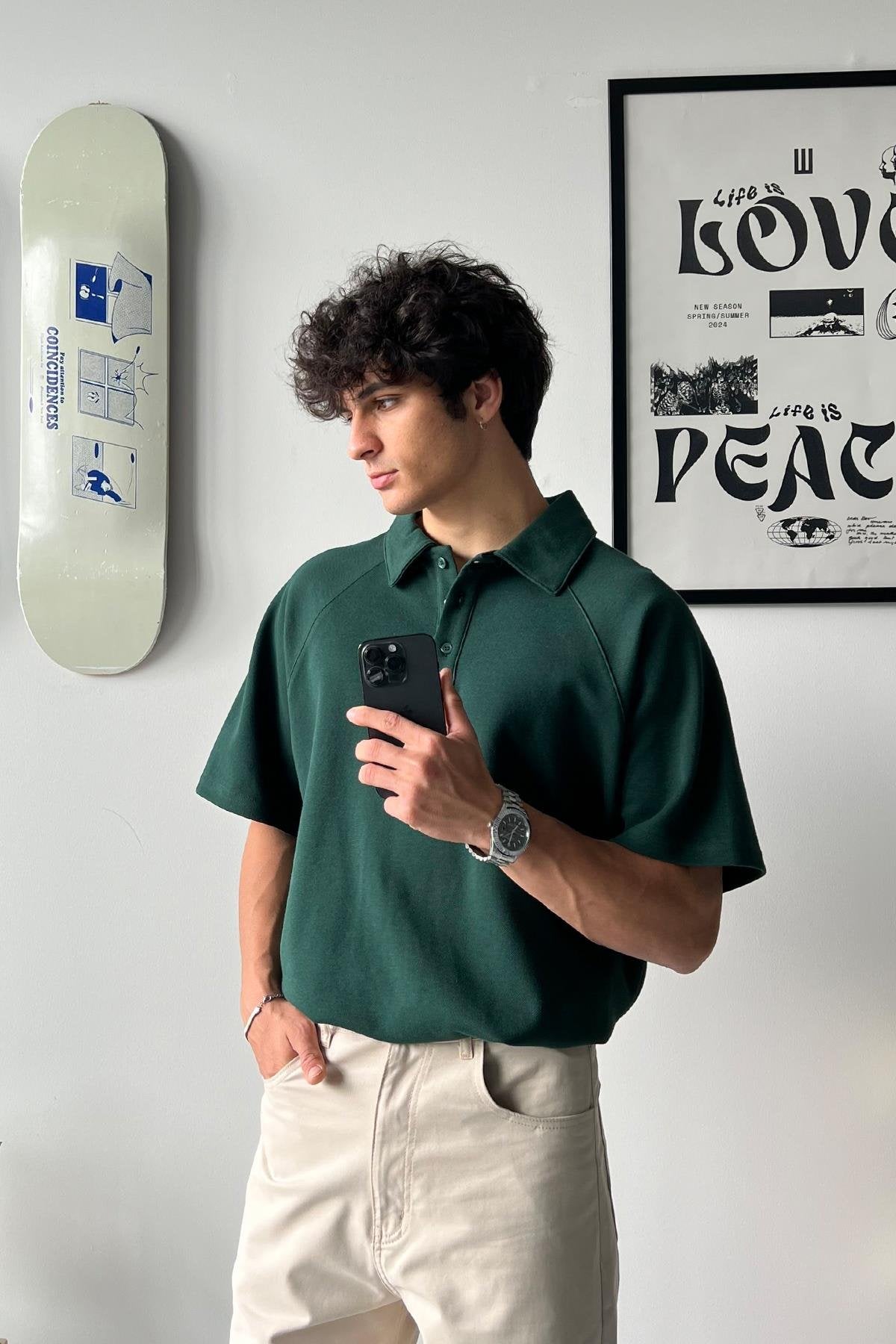Oversize Ice Gray Polo Collar T-Shirt