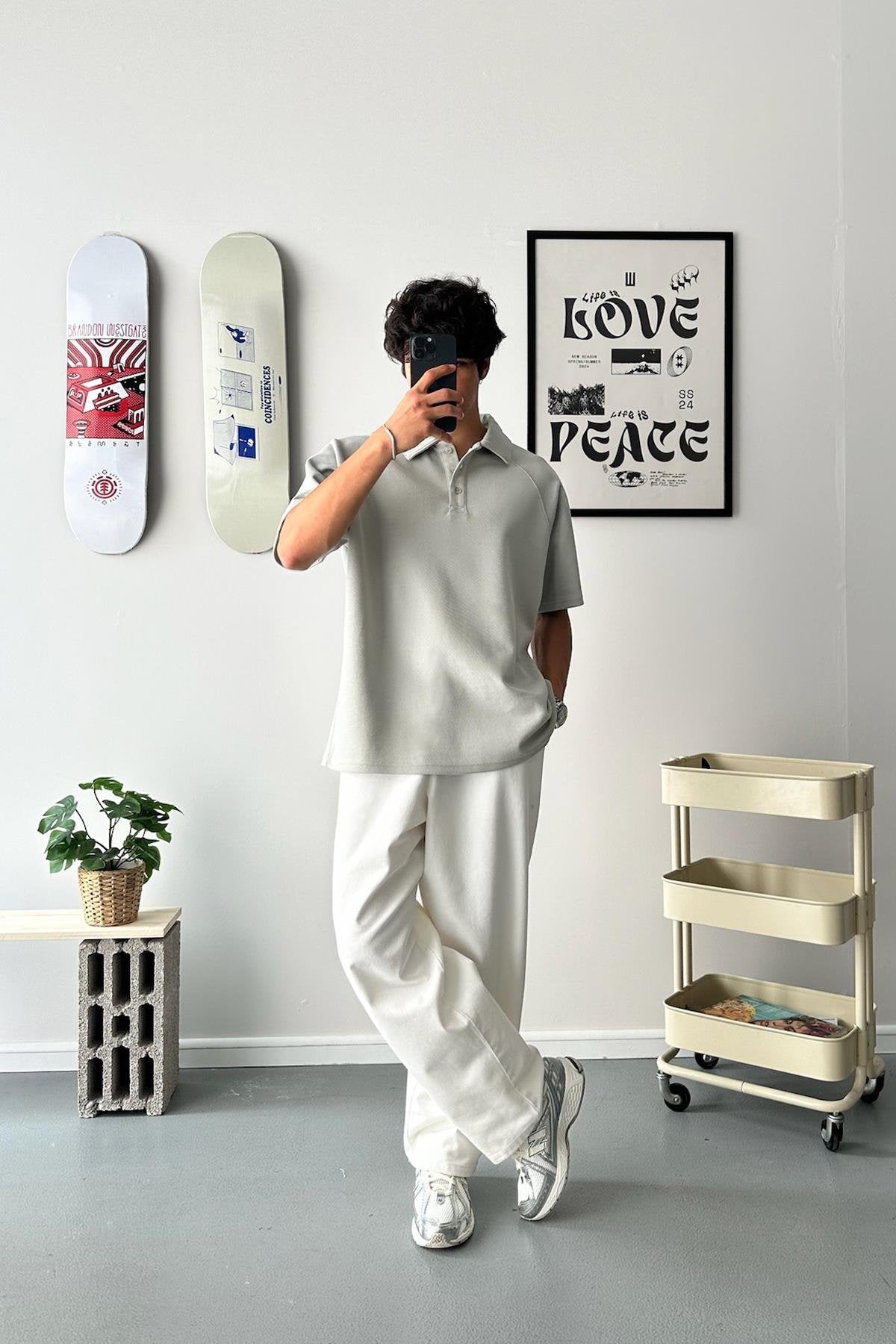 Oversize Ice Gray Polo Collar T-Shirt
