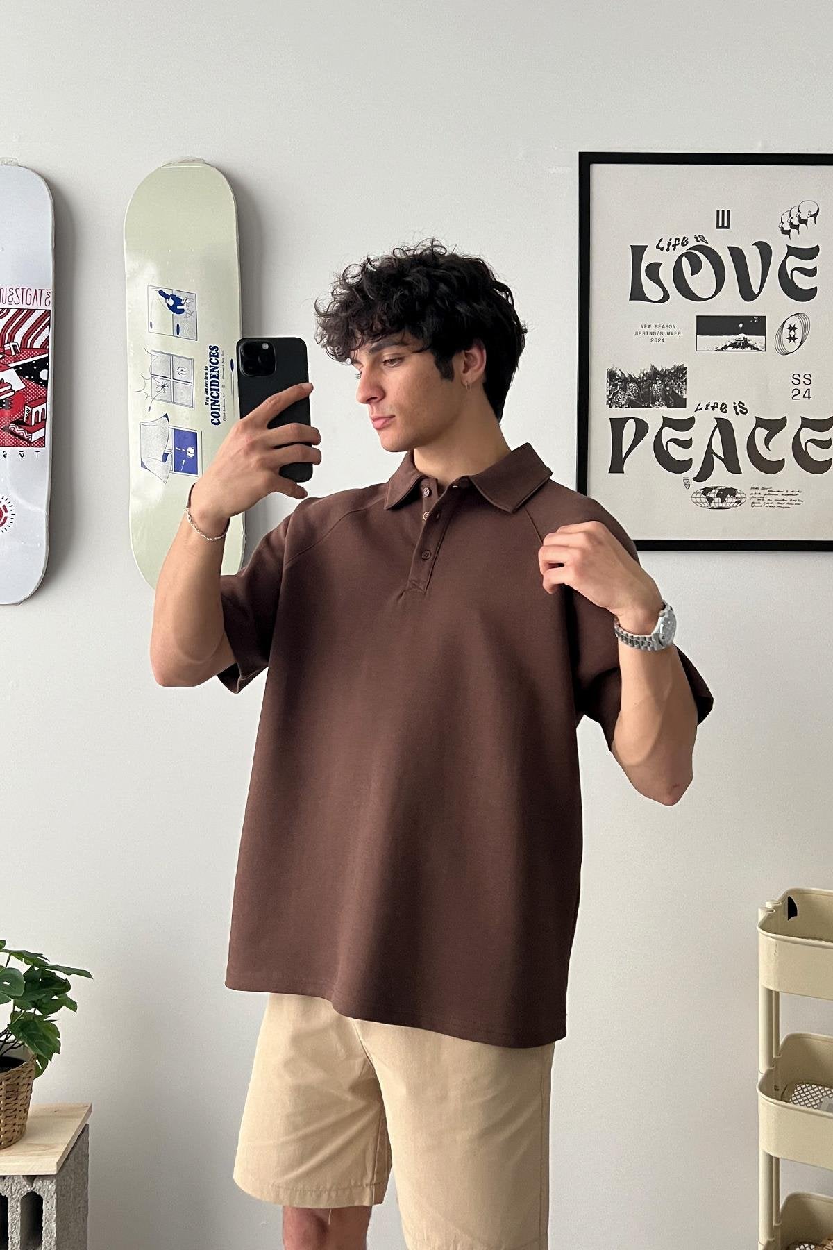 Oversize Ice Gray Polo Collar T-Shirt