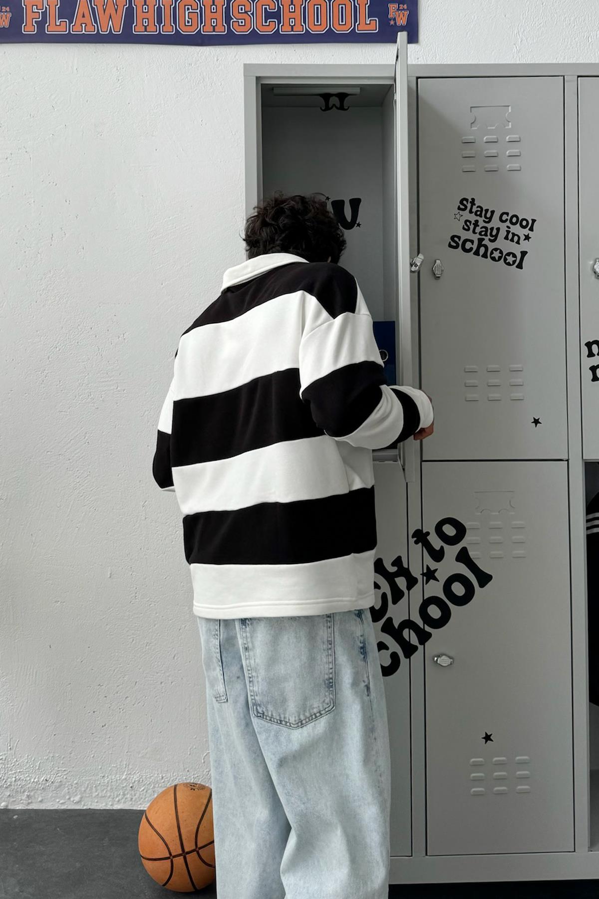 Polo Collar Striped Long Sleeve T-Shirt