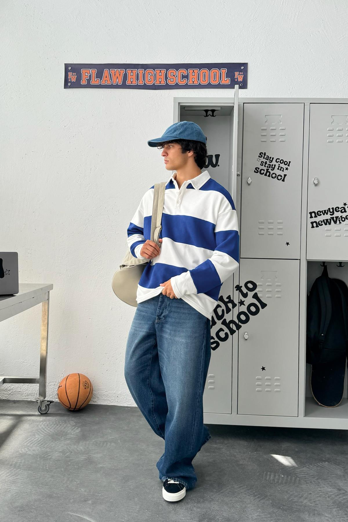 Polo Collar Striped Long Sleeve T-Shirt