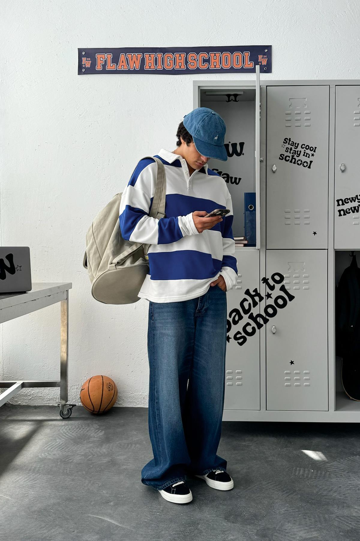 Polo Collar Striped Long Sleeve T-Shirt