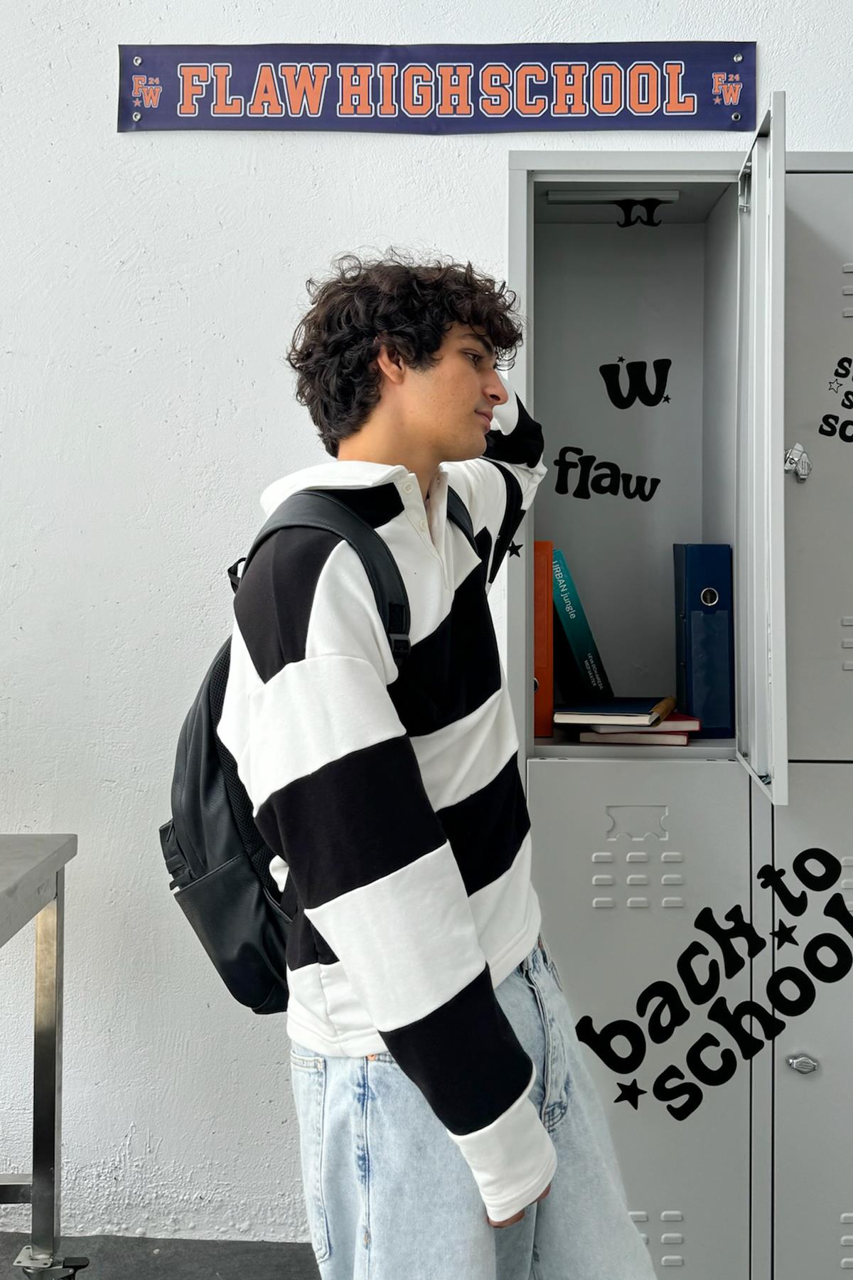 Polo Collar Striped Long Sleeve T-Shirt