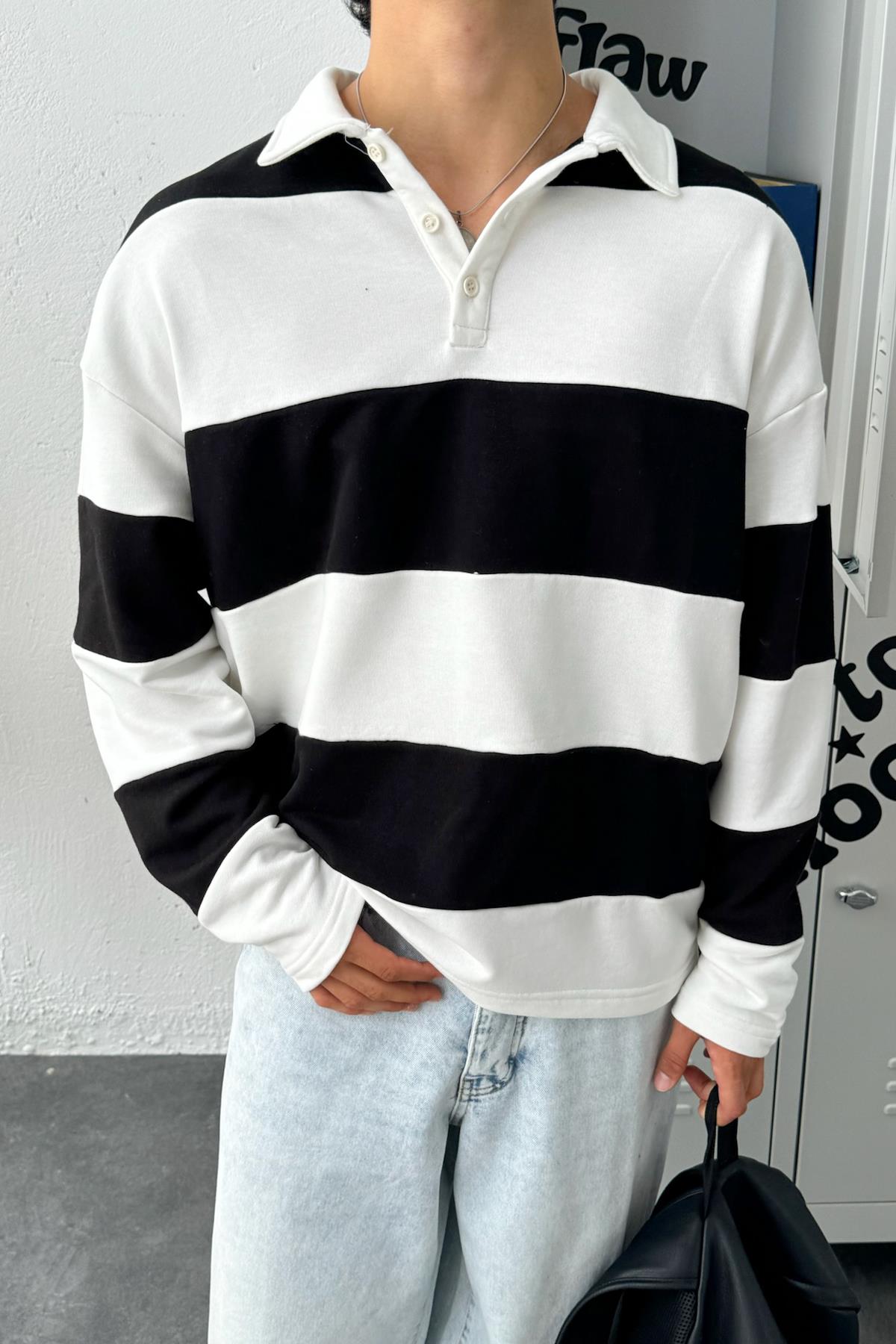 Polo Collar Striped Long Sleeve T-Shirt