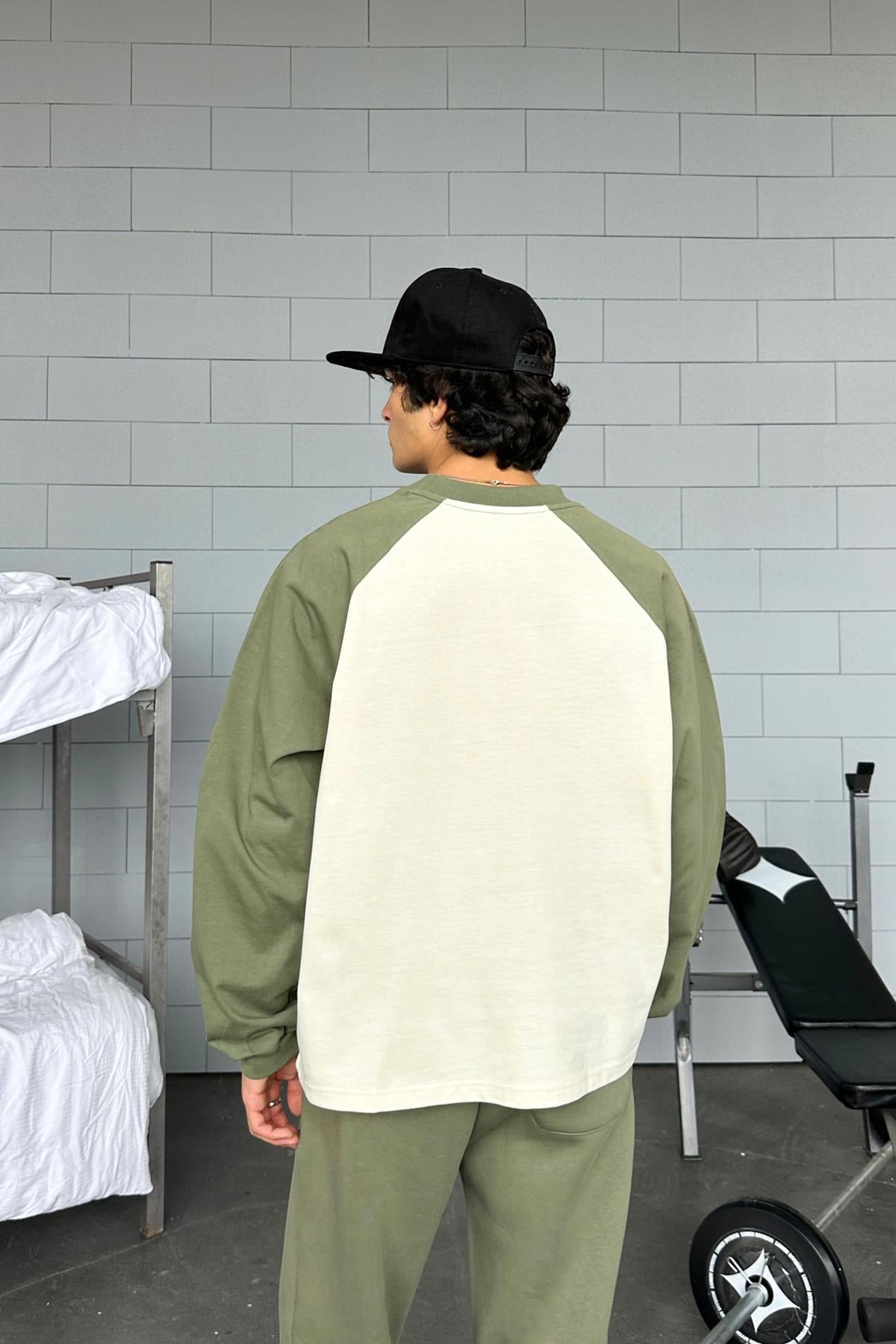 Reglan Sleeve Oversize Haki Long Sleeve T-Shirt