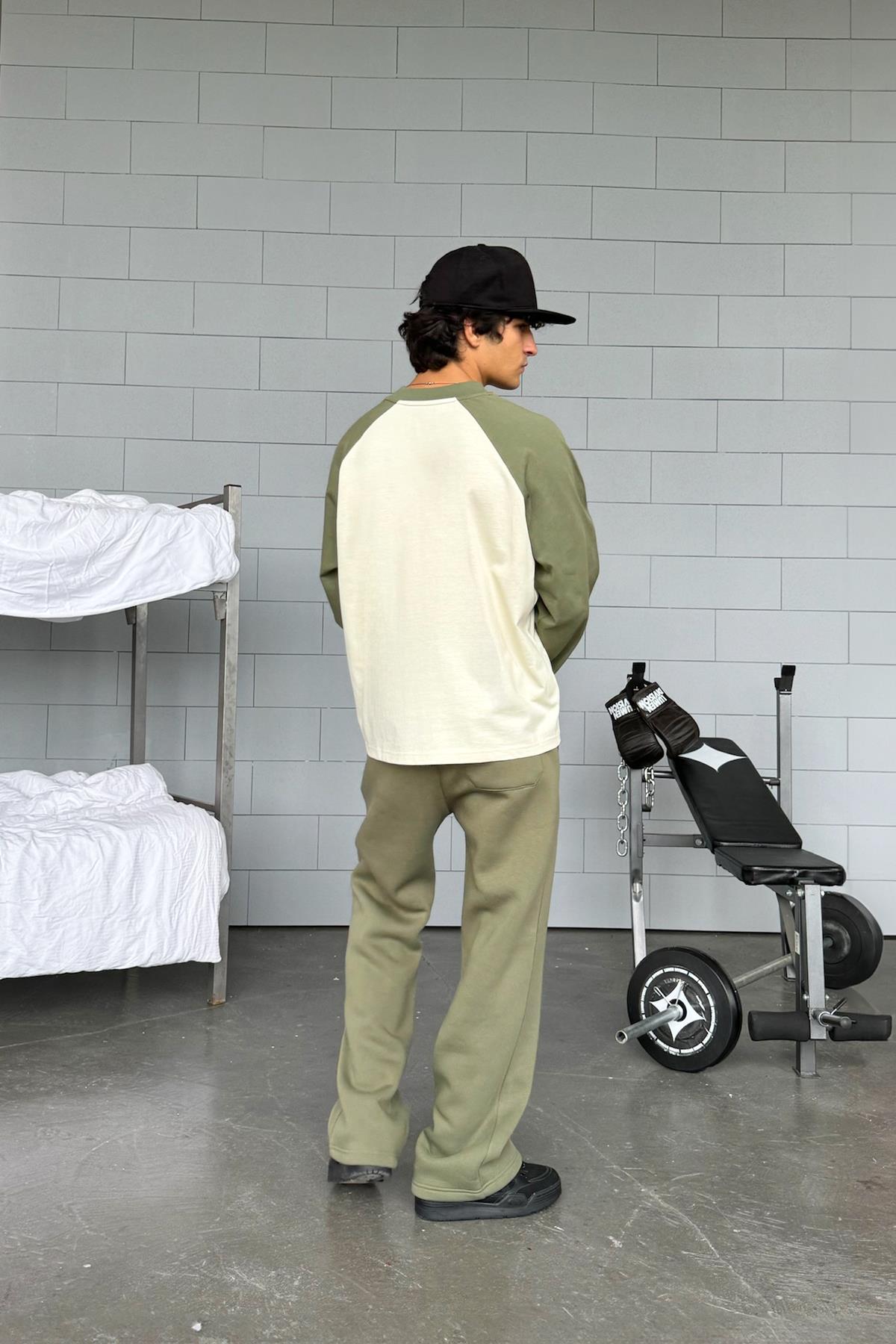 Reglan Sleeve Oversize Haki Long Sleeve T-Shirt