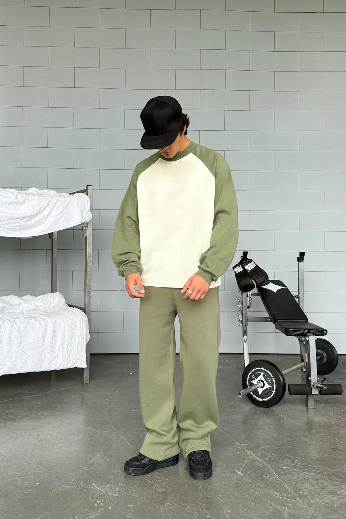 Reglan Sleeve Oversize Haki Long Sleeve T-Shirt