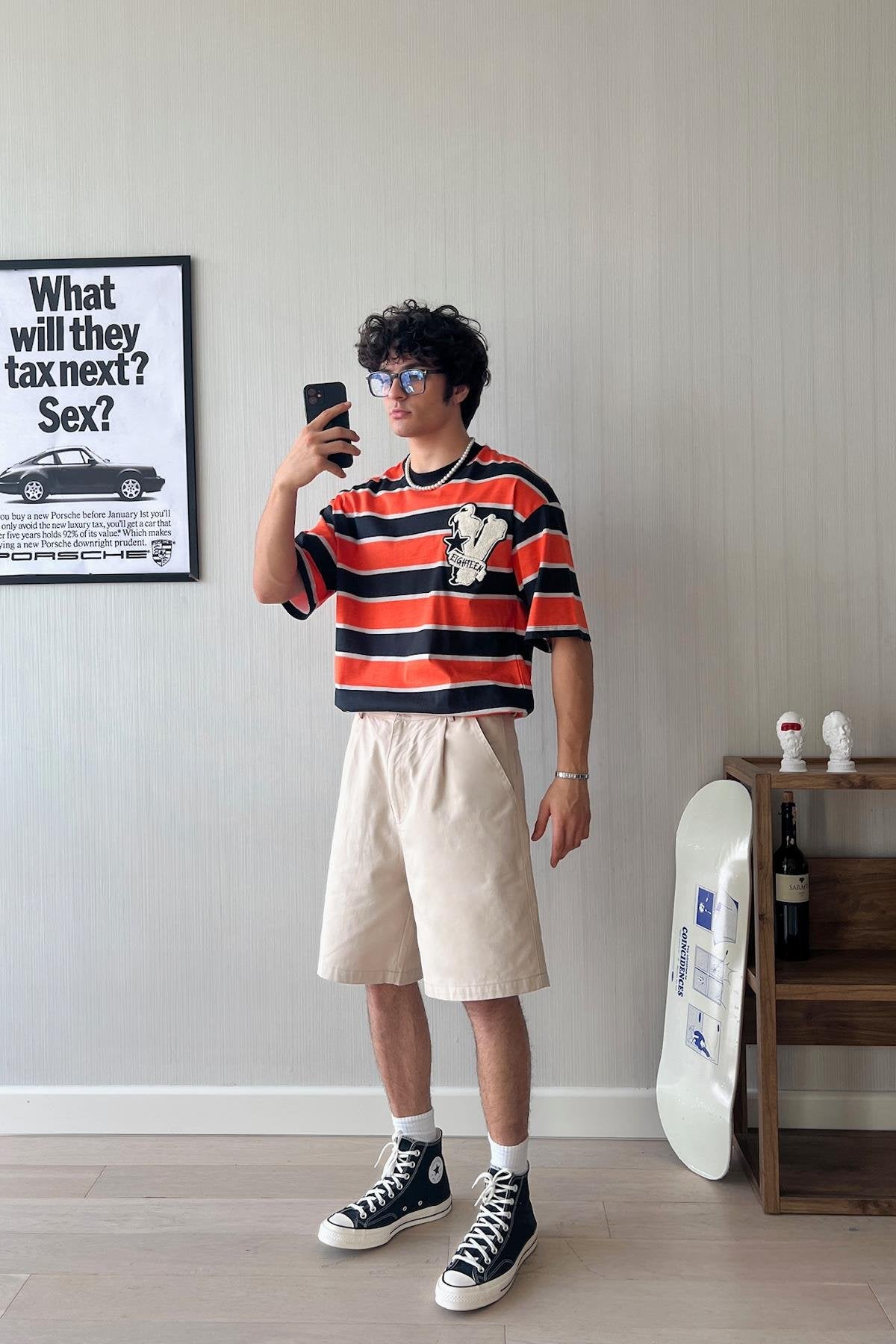 Triple Color Embroidered Orange Oversized T-shirt
