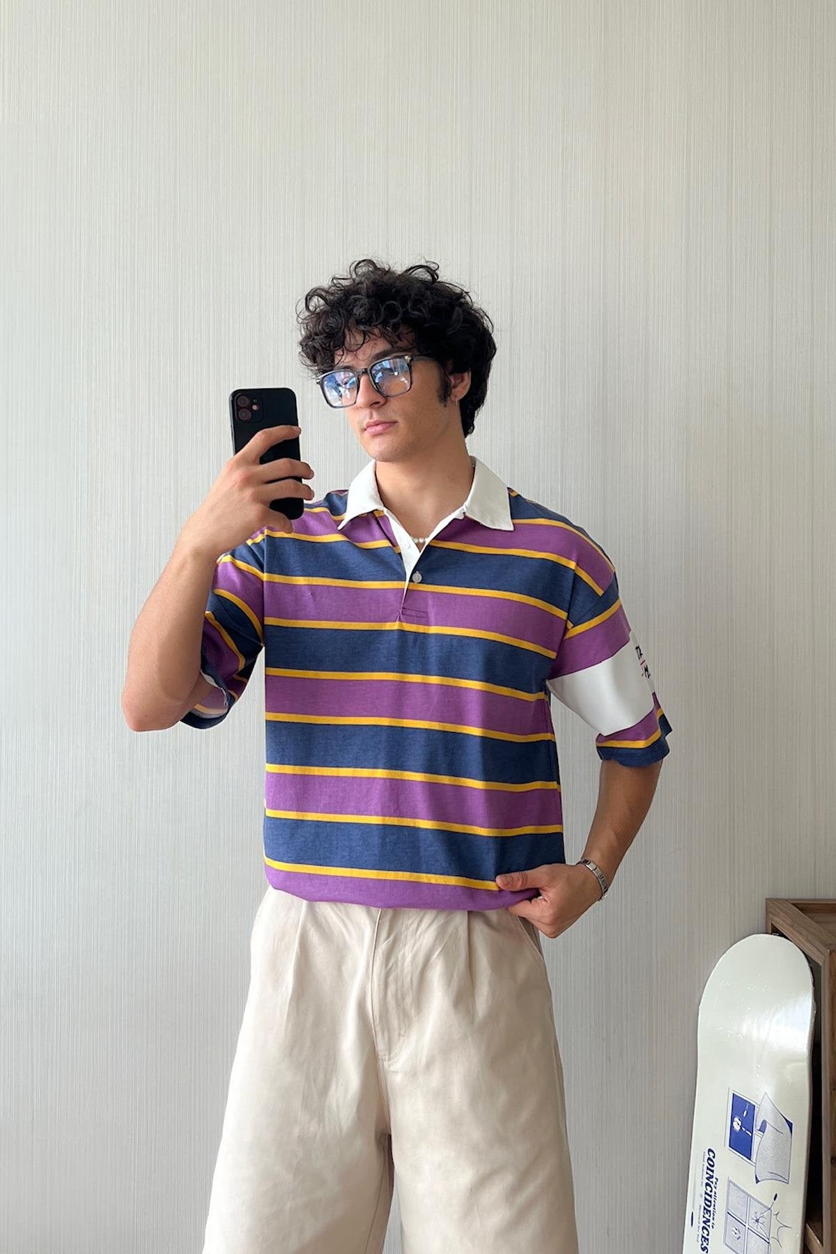 Triple Color Polo Neck Oversize T-Shirt