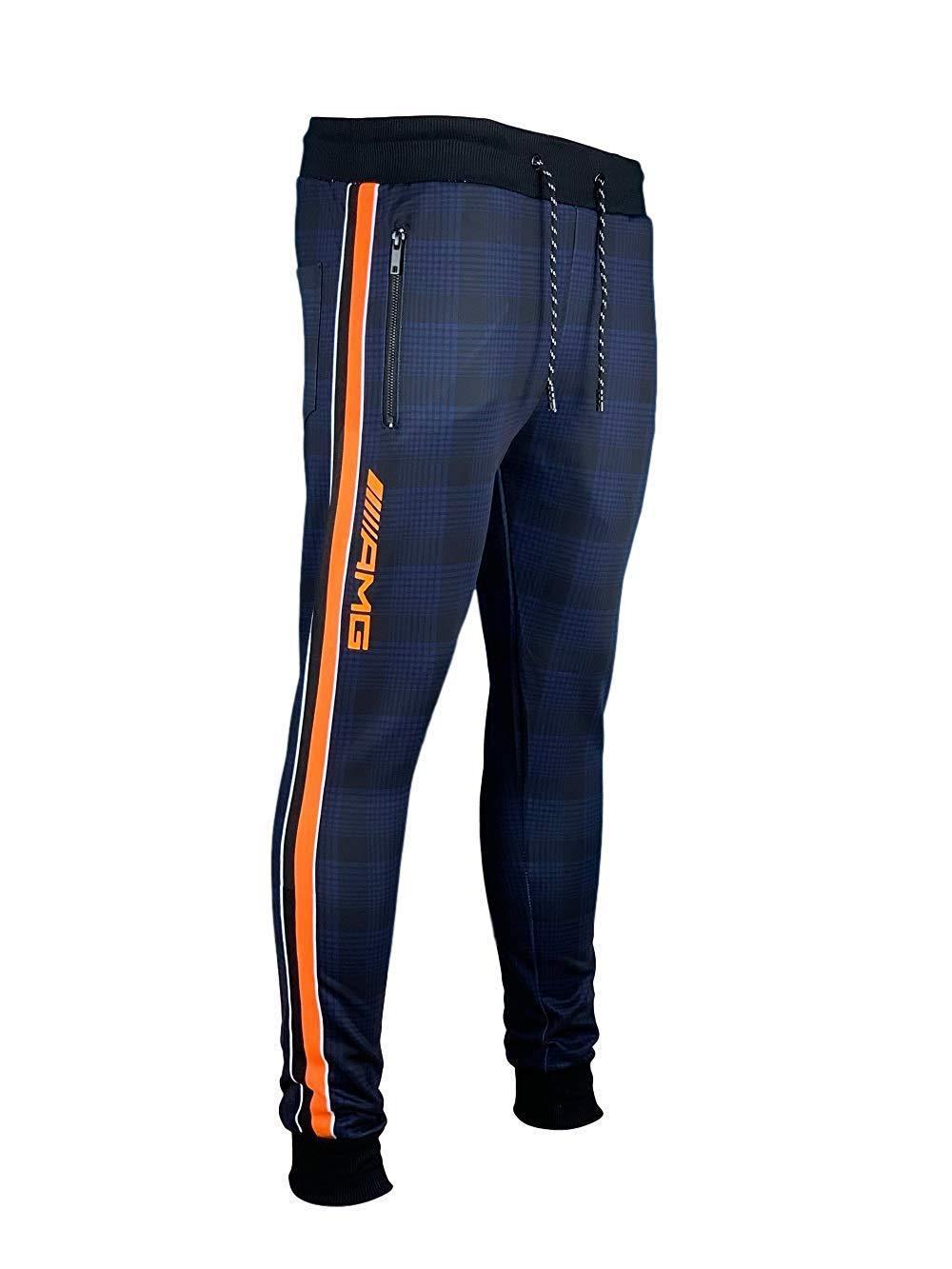 Survêtement Mercedes AMG Homme Training été 2019 Bleu Bandes Oranges Noir Blanc-Survetement-AlphaPlace-Pixefy