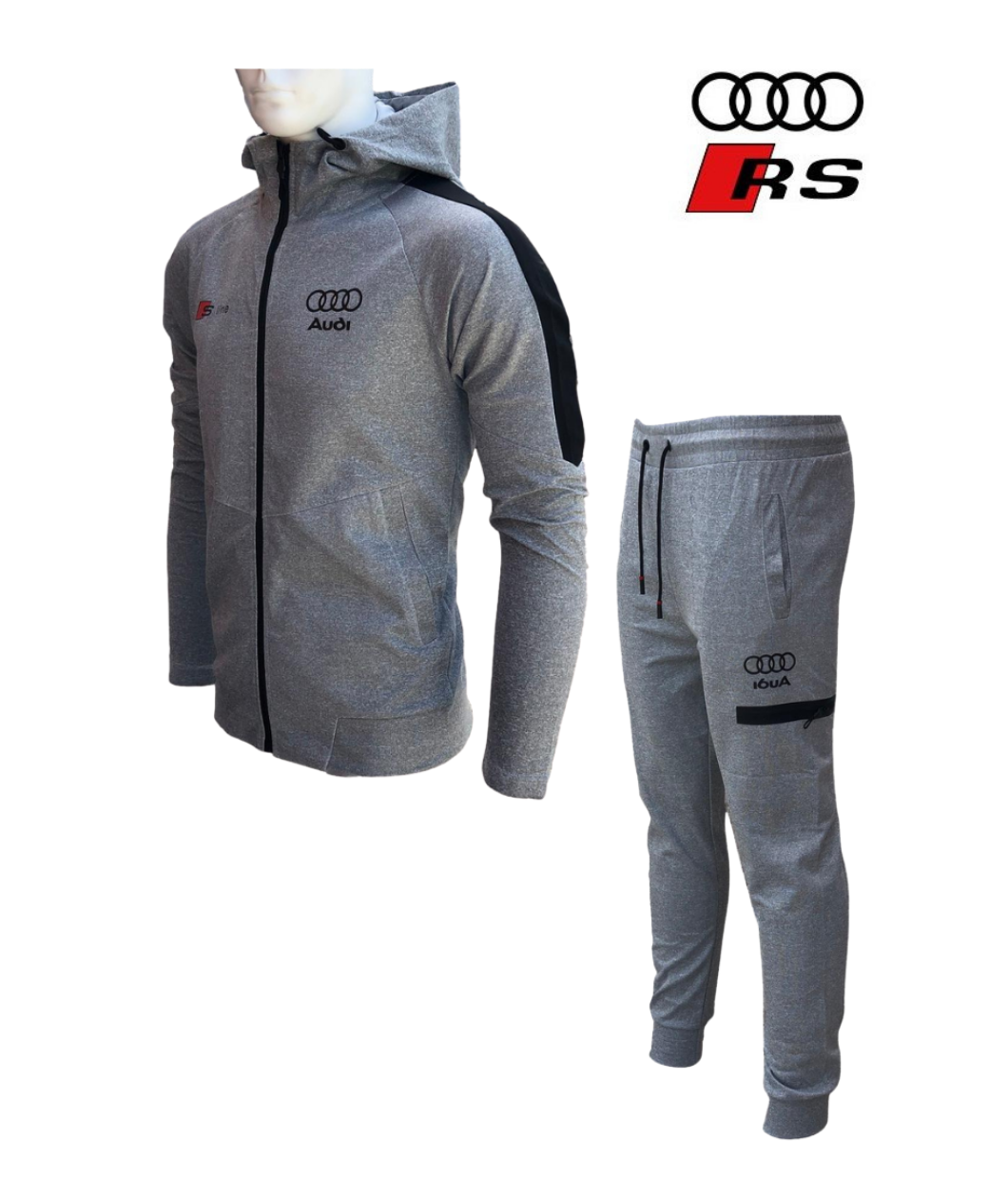 Audi Tracksuit Men Training Grey Bandes Black Audi RS