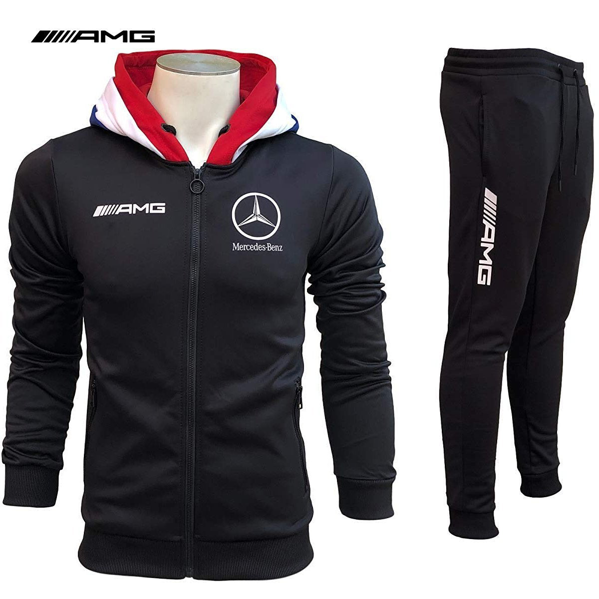 Survêtement noir capuche bleu blanc rouge MERCEDES AMG-Survêtement-frauto-Pixefy
