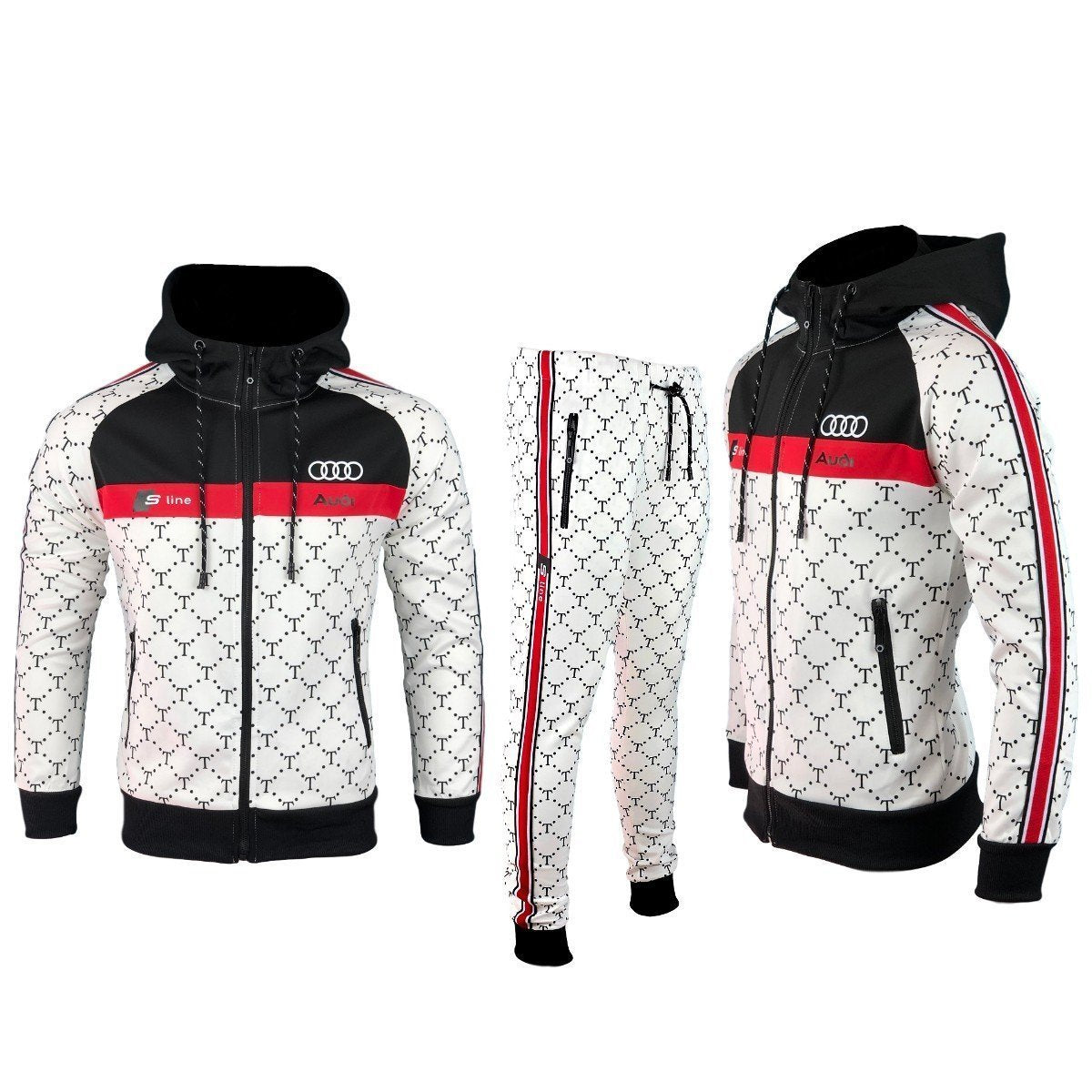 Survêtement été Noir Blanc Bande Rouge Audi RS-Survêtement-frauto-Pixefy